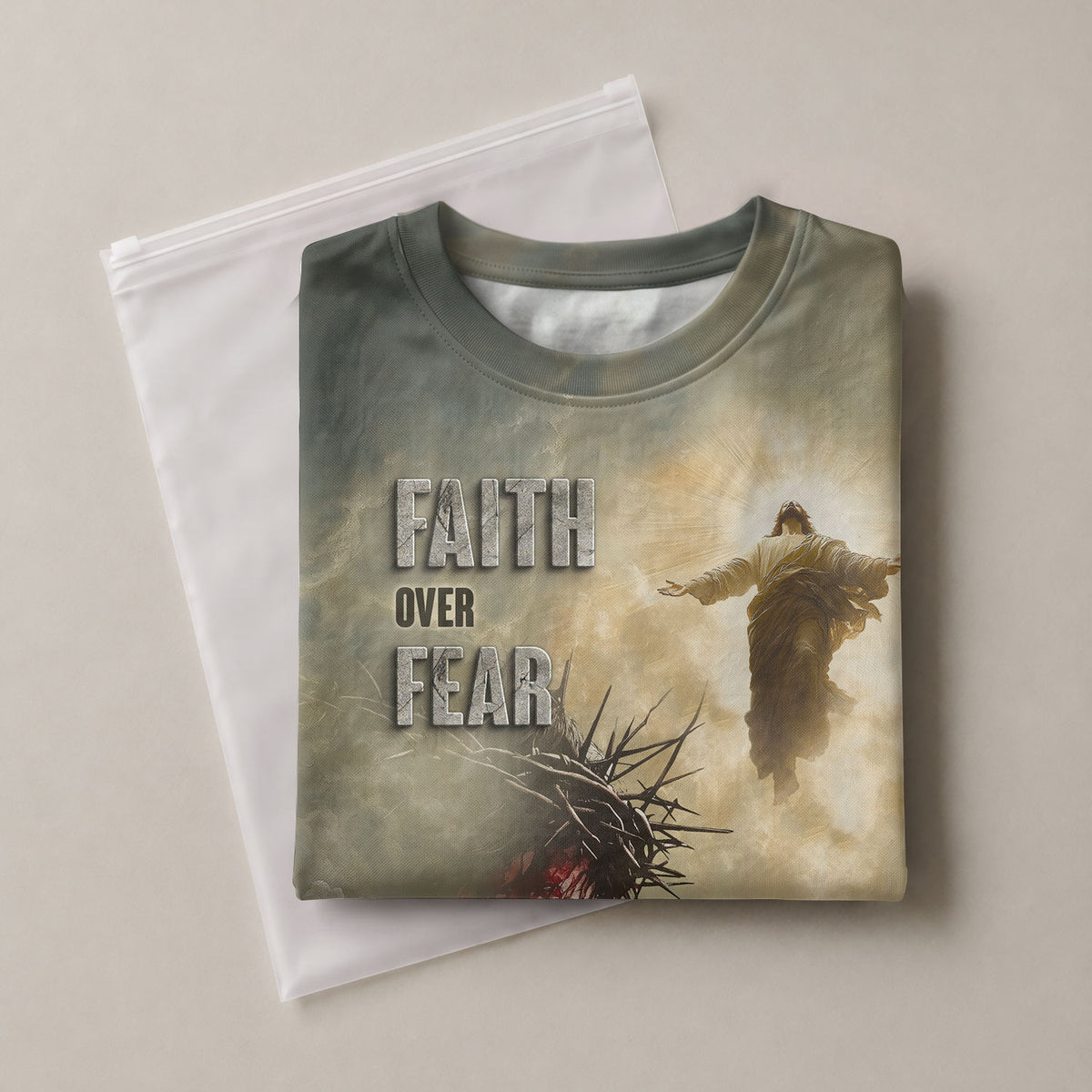 Christian Tee Shirts for Men, RustField Co - Faith Over Fear Jesus Crown of Thorns, Freedom Shirts - Rust Field Wear