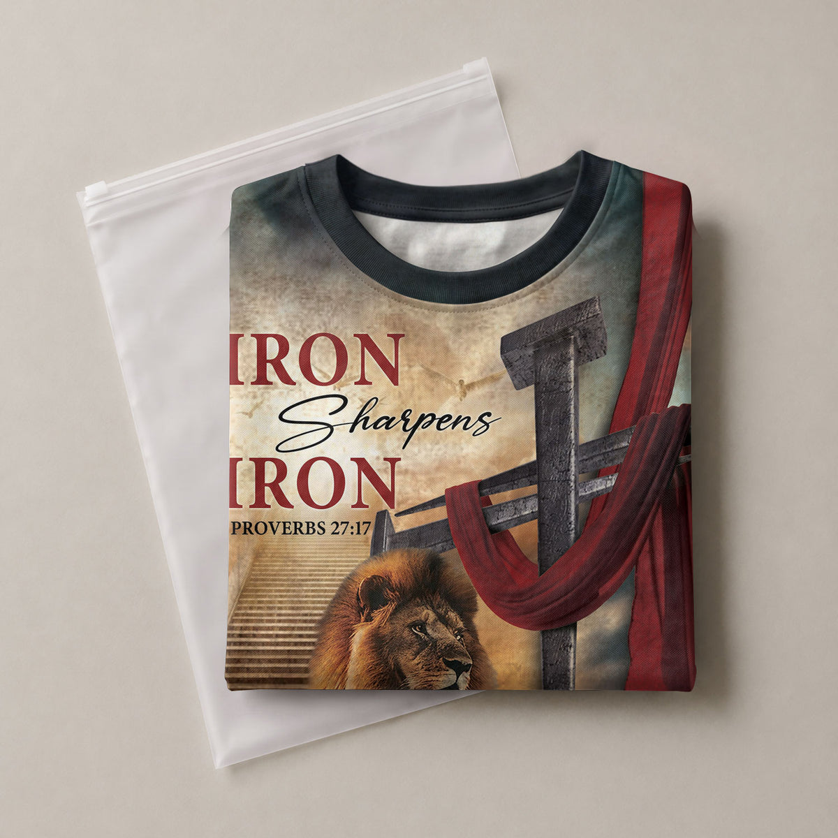 Iron Sharpens Iron Lion Cross Heaven Stairs - RustField Co Freedom Shirts, Christian Tee Shirts for Men - Rust Field Wear