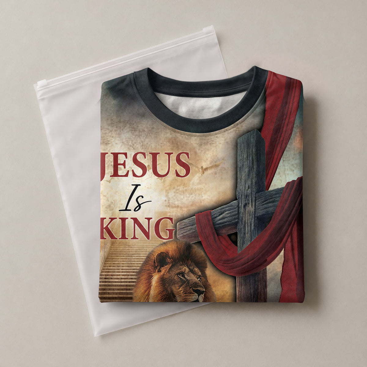 Christian Tee Shirts for Men, RustField Co - Jesus Is King Majestic Lion And Royal Sash, Freedom Shirts - Rust Field Wear
