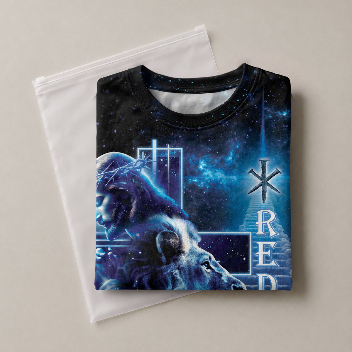 Christian Tee Shirts, Redeemed By The Cosmic King Lion Lamb And Savior - Freedom Shirts for Men, RustField Co - Rust Field Wear