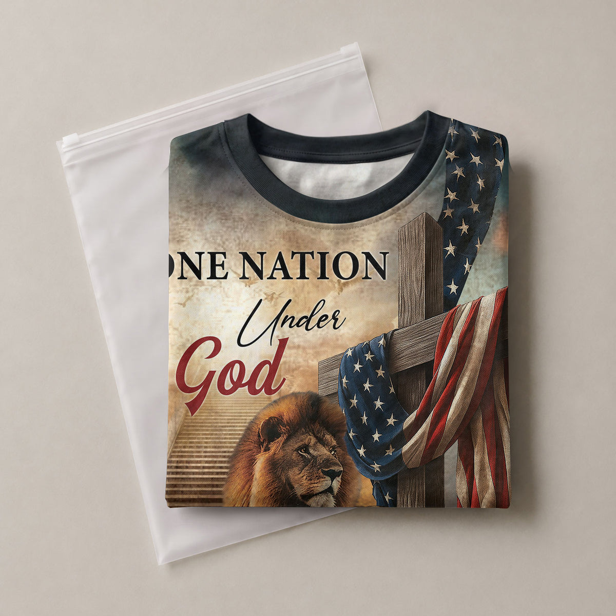 One Nation Under God Lion Cross Heaven Stairs - Christian Tee Shirts for Men, Freedom Shirts, RustField Co - Rust Field Wear