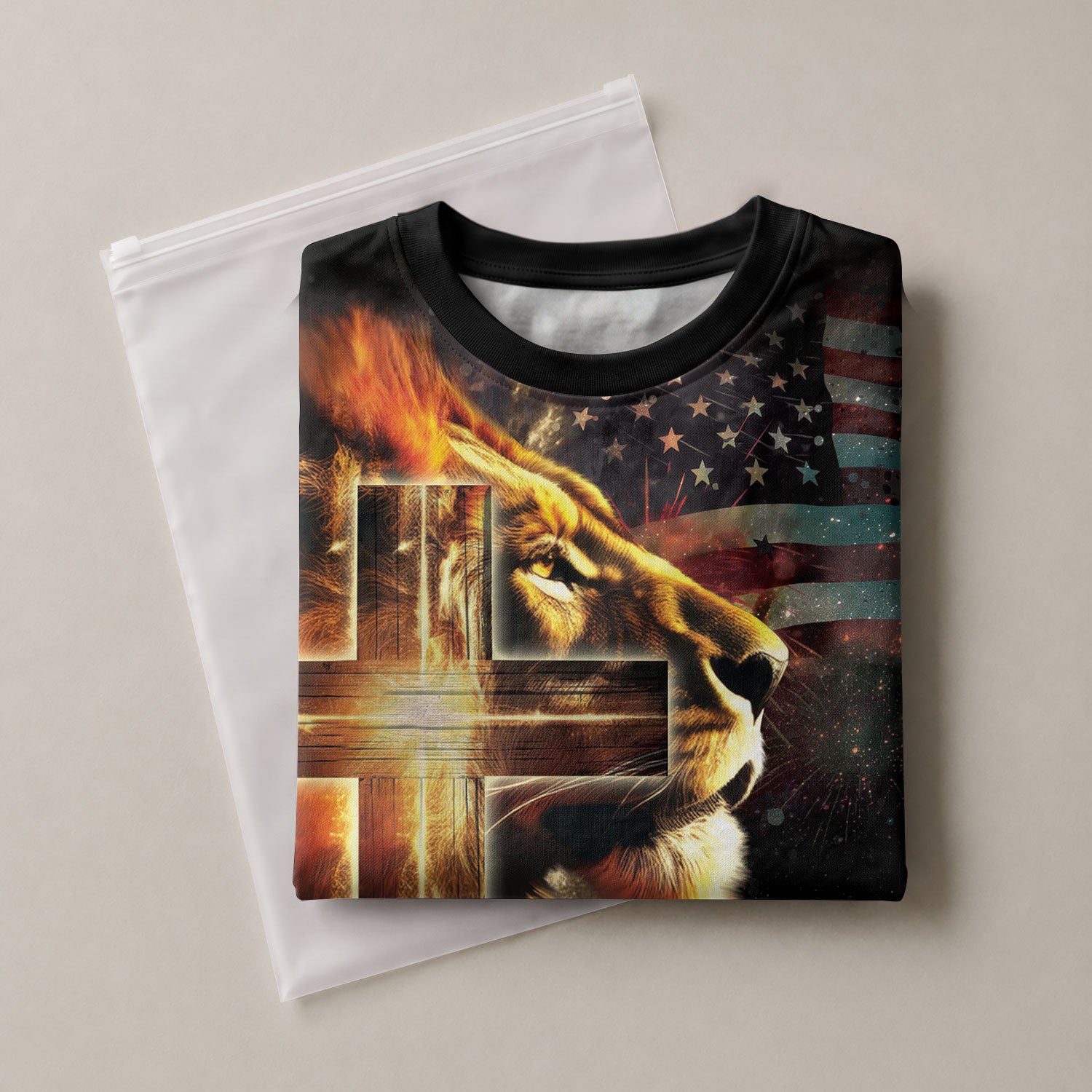 RustField Co, One Nation Under God Lion Cross American Flag - Christian Tee Shirts for Men, Freedom Shirts - Rust Field Wear
