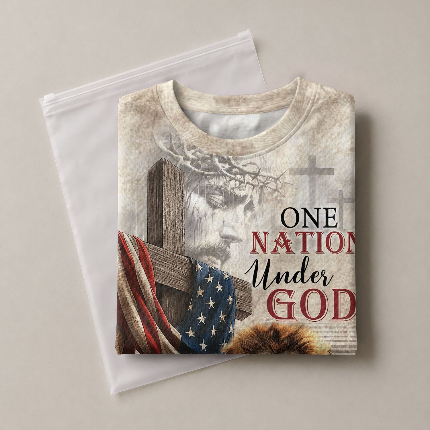One Nation Under God American Flag Lion Christian Tee Shirts - Freedom Shirts for Men, RustField Co - Rust Field Wear