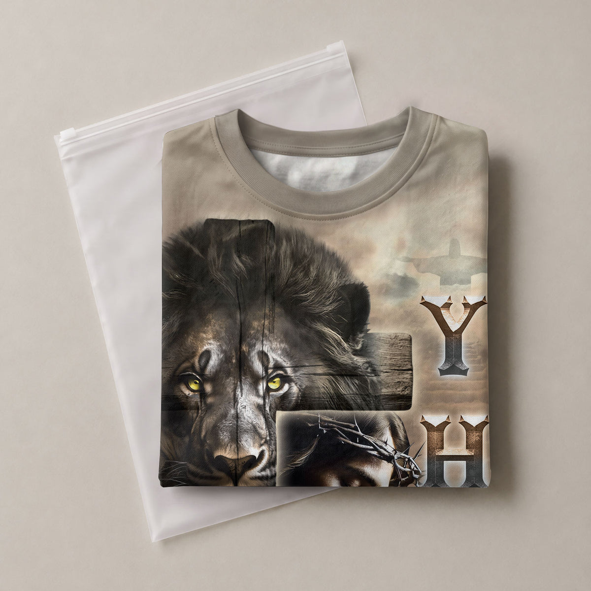 YHWH Jesus Praying with Lion and Cross - Christian Tee Shirts for Men, Freedom Shirts, RustField Co - Rust Field Wear