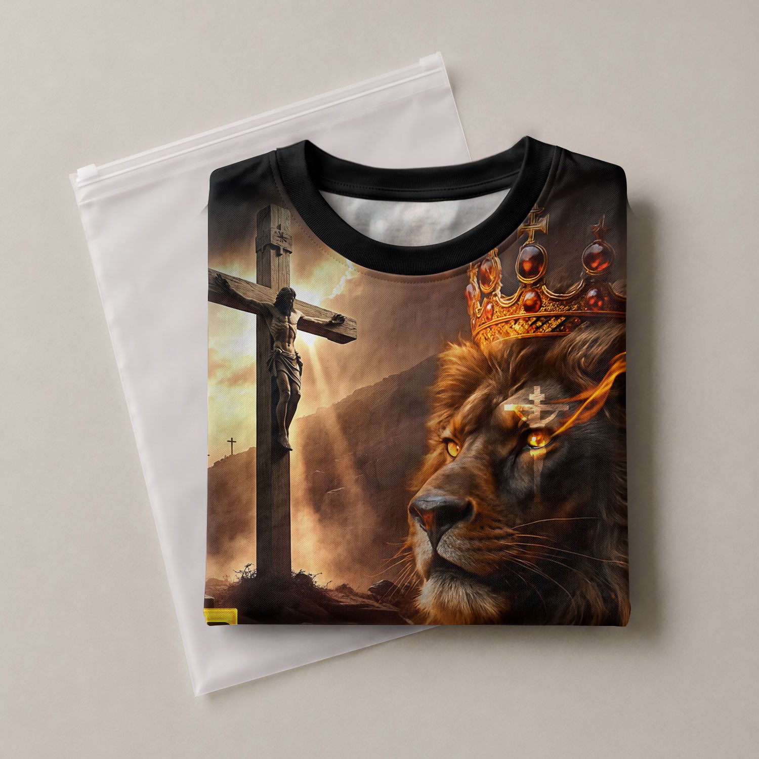 Christian Tee Shirts for Men - Trust In The Lord Fiery Cross Lion of Judah Warrior, RustField Co Freedom Shirts - Rust Field Wear