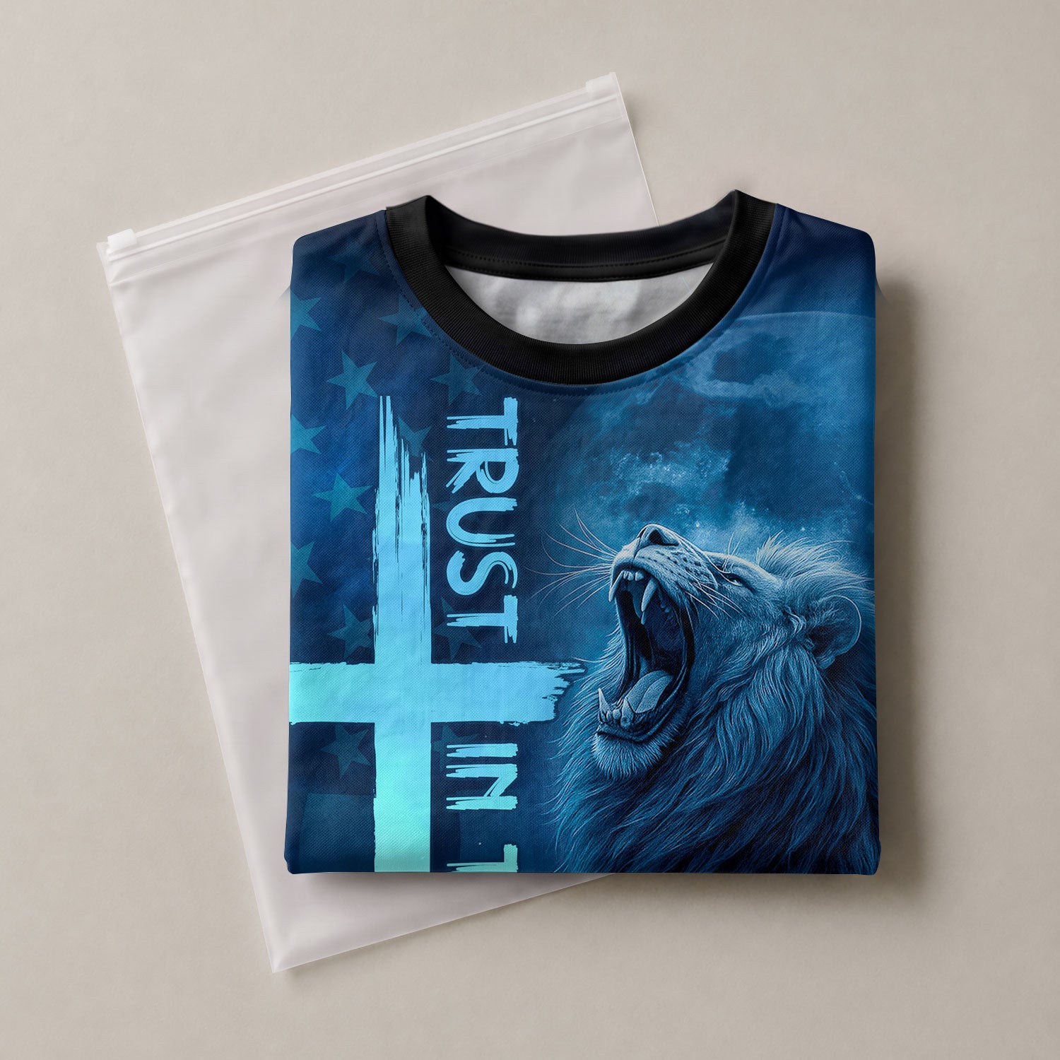 Christian Tee Shirts for Men, RustField Co - Trust In The Lord Cross and Lion, Freedom Shirts - Rust Field Wear
