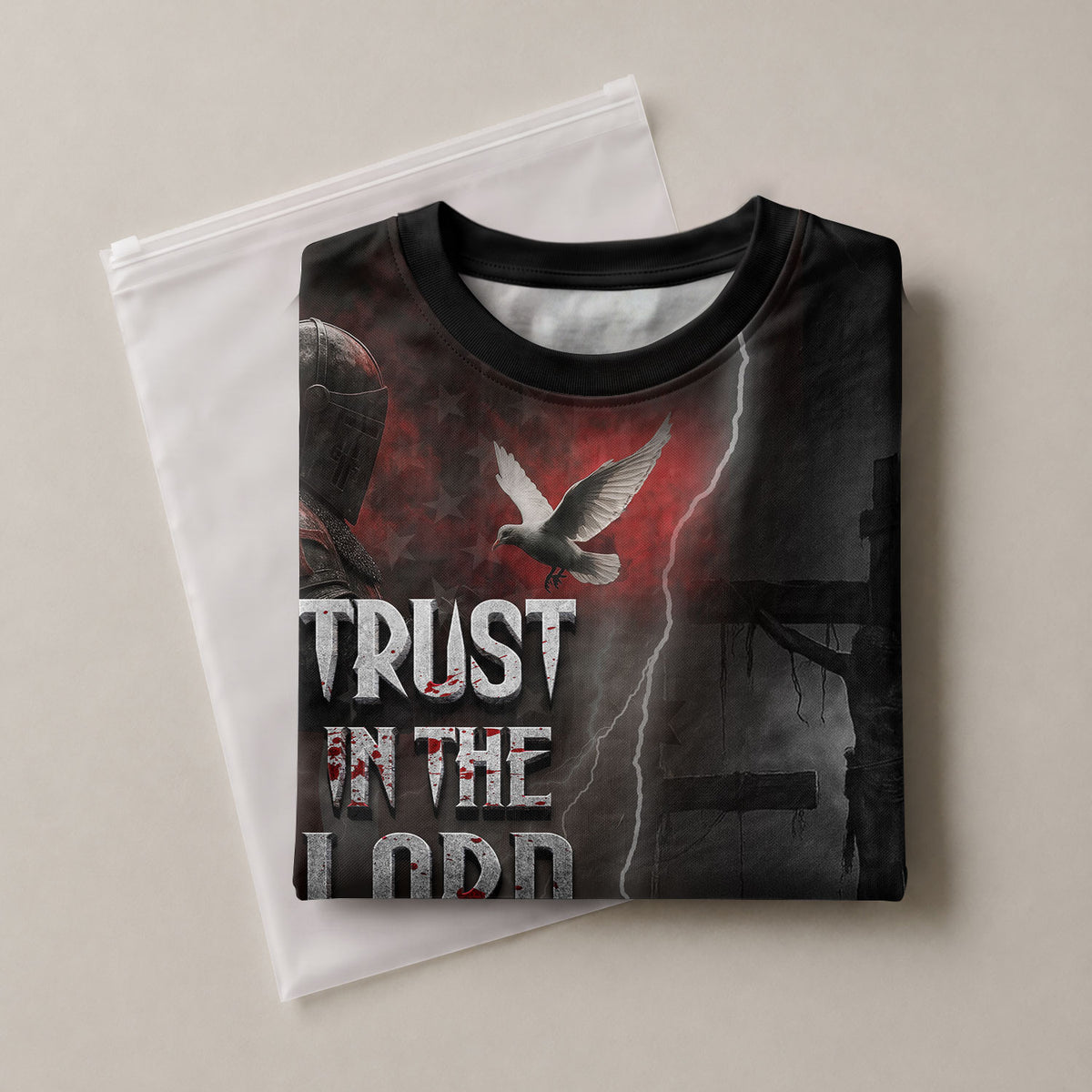 Christian Tee Shirts for Men - Trust In The Lord Knight Cross and Lion, RustField Co Freedom Shirts - Rust Field Wear