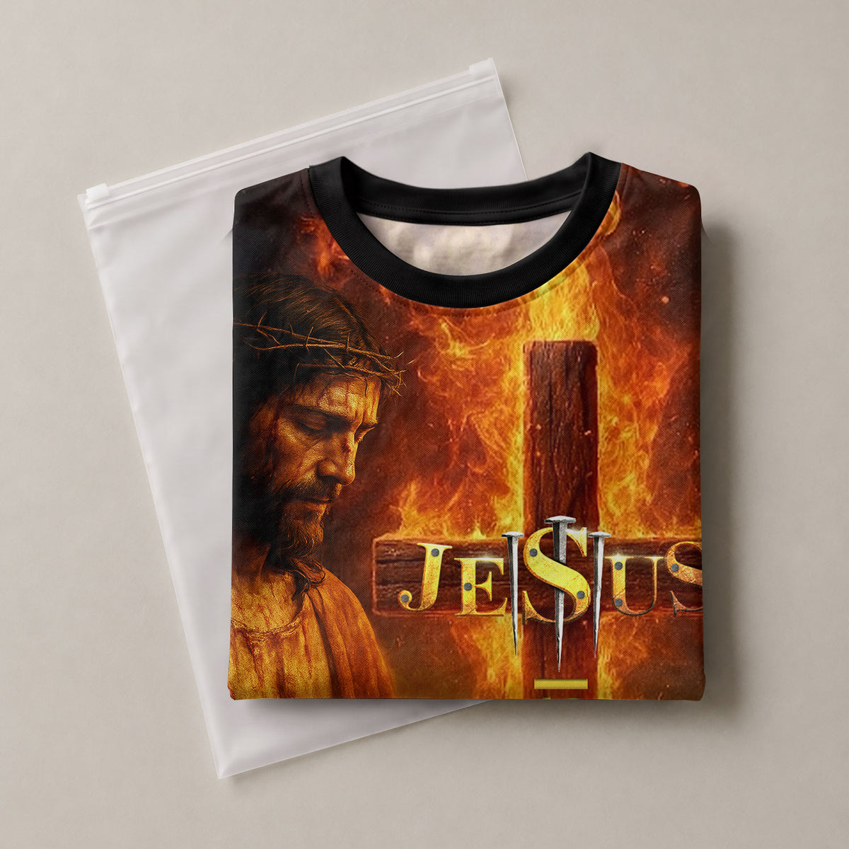 Jesus Is King Cross and Lion Fire Art - RustField Co Freedom Shirts, Christian Tee Shirts for Men - Rust Field Wear