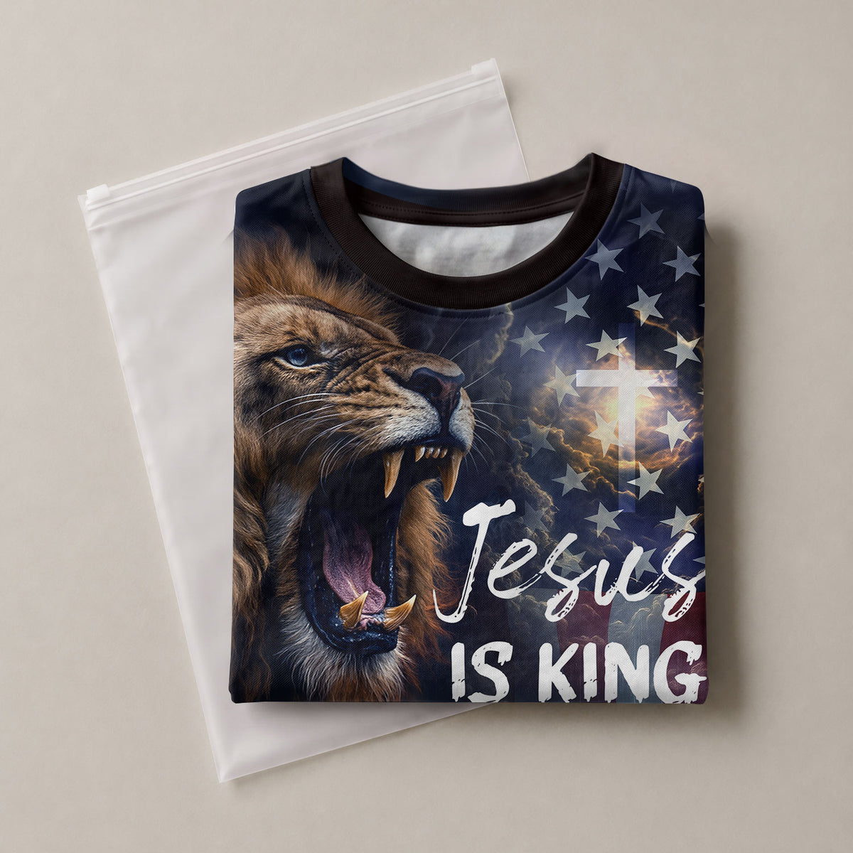 Christian Tee Shirts for Men - Jesus Is King Lion and Cross, RustField Co Freedom Shirts - Rust Field Wear