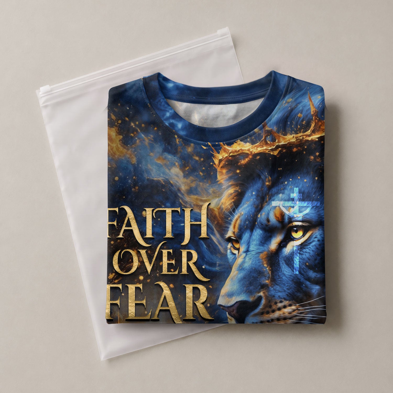 Faith Over Fear Lion and Jesus Ascending Stairs, Freedom Shirts - Christian Tee Shirts for Men, RustField Co - Rust Field Wear