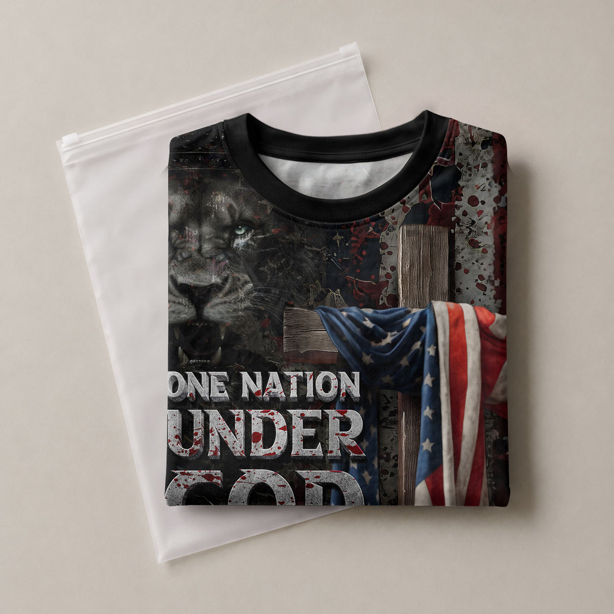 RustField Co Christian Tee Shirts - One Nation Under God Lion and Cross, Freedom Shirts for Men - Rust Field Wear