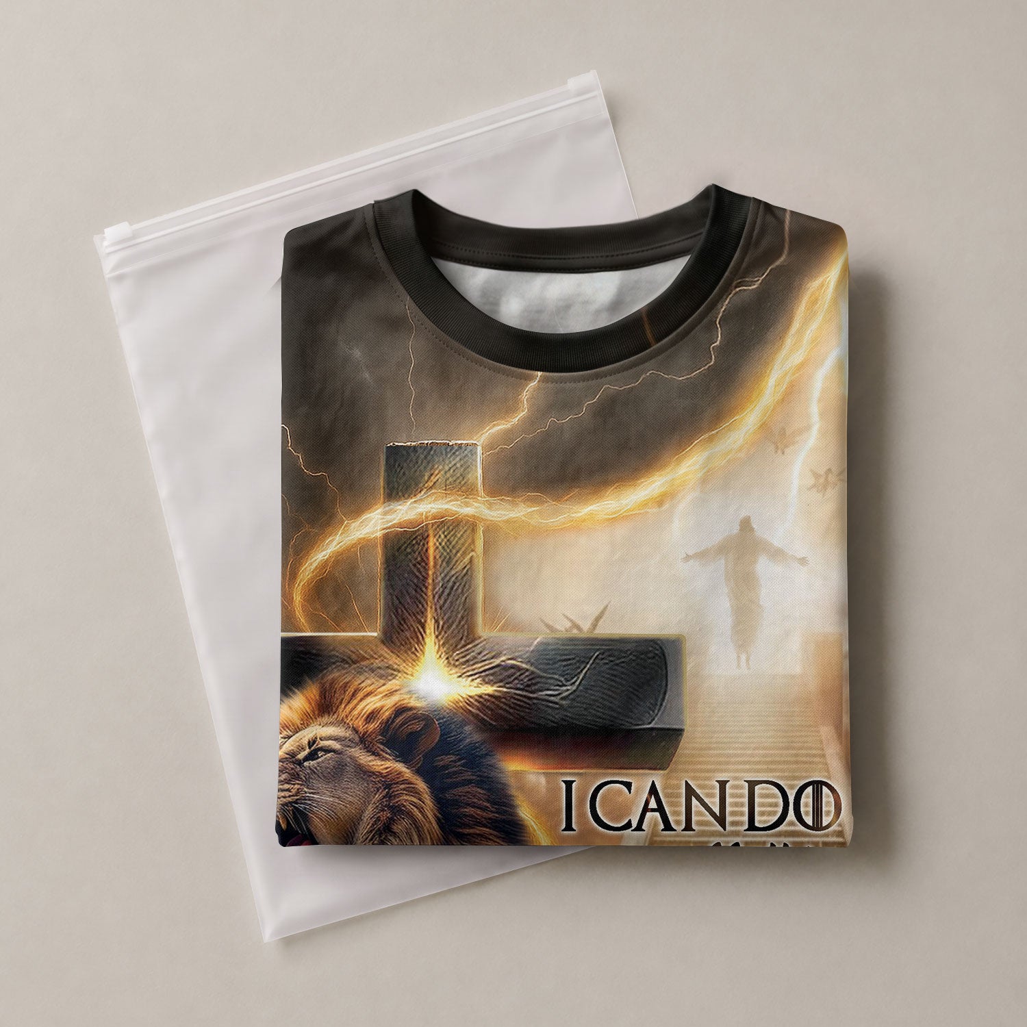 RustField Co Christian Tee Shirts - I Can Do All Things Through Christ Lion Cross Lightning, Freedom Shirts for Men - Rust Field Wear