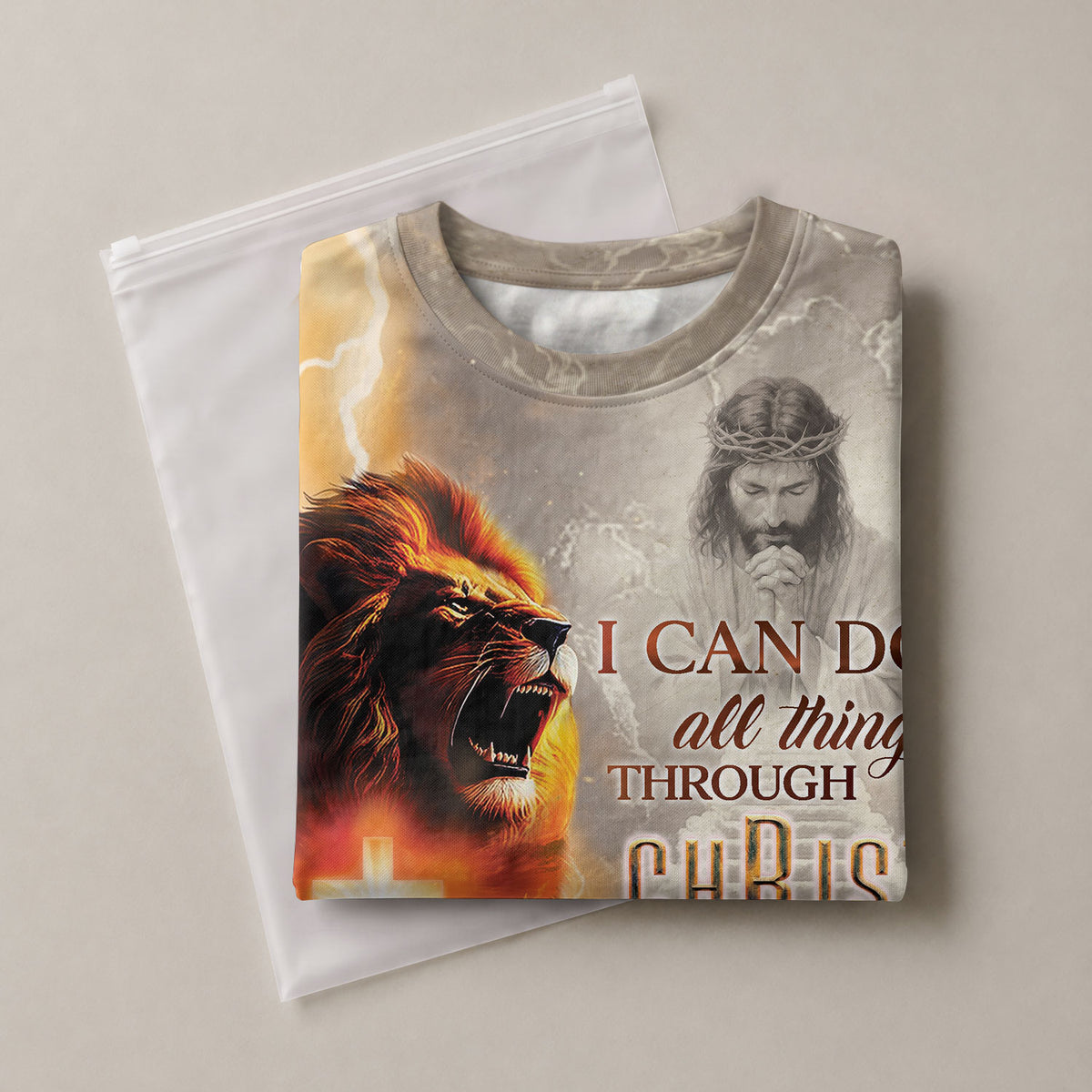 I Can Do All Things Through Christ Lightning Cross and Lion, Freedom Shirts - Christian Tee Shirts for Men, RustField Co - Rust Field Wear