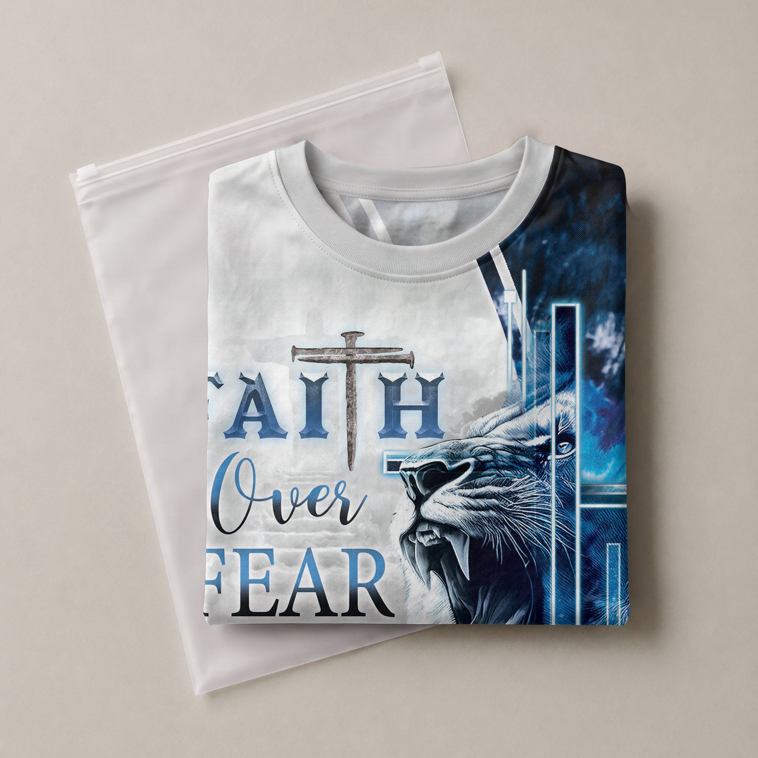Faith Over Fear Lion and Cross - RustField Co Freedom Shirts, Christian Tee Shirts for Men - Rust Field Wear