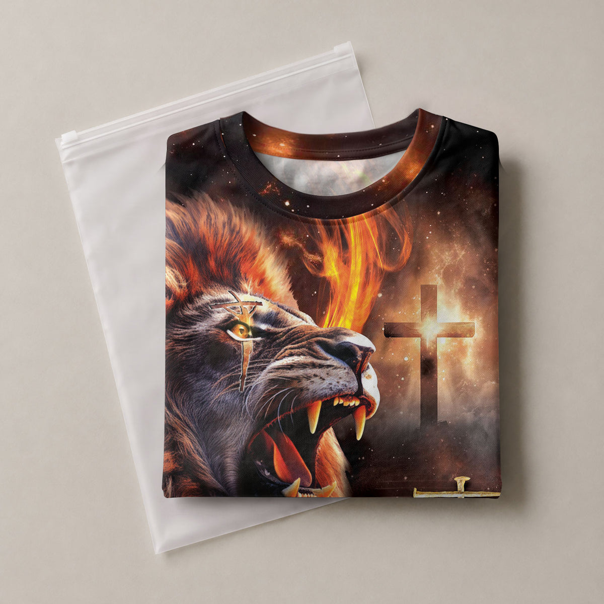 Faith Over Fear Fiery Lion and Cross Christian Tee Shirts - Freedom Shirts for Men, RustField Co - Rust Field Wear