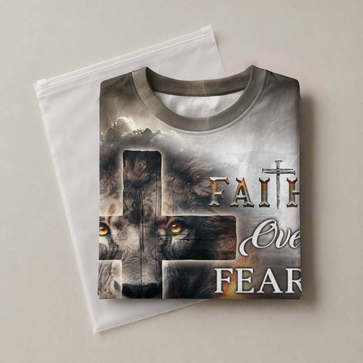 Faith Over Fear Lion Cross and Lamb, Freedom Shirts - Christian Tee Shirts for Men, RustField Co - Rust Field Wear