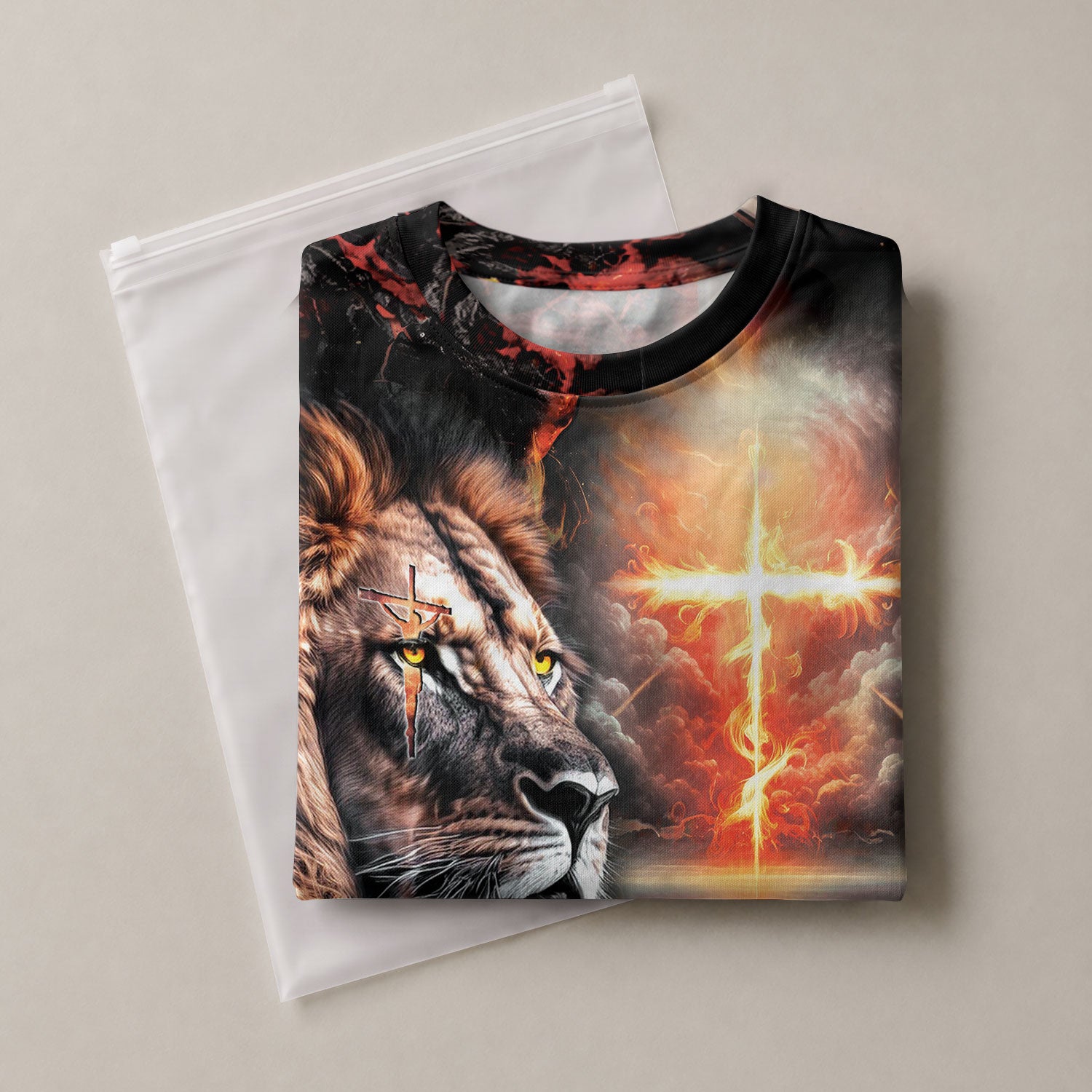 Lion and Fiery Cross Faith Over Fear - Christian Tee Shirts for Men, Freedom Shirts, RustField Co - Rust Field Wear
