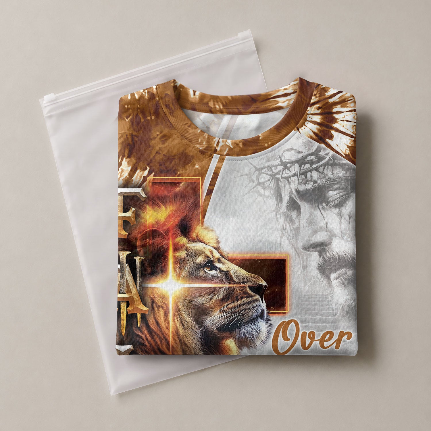 Christian Tee Shirts for Men, RustField Co - Faith Over Fear Lion and Jesus Cross, Freedom Shirts - Rust Field Wear