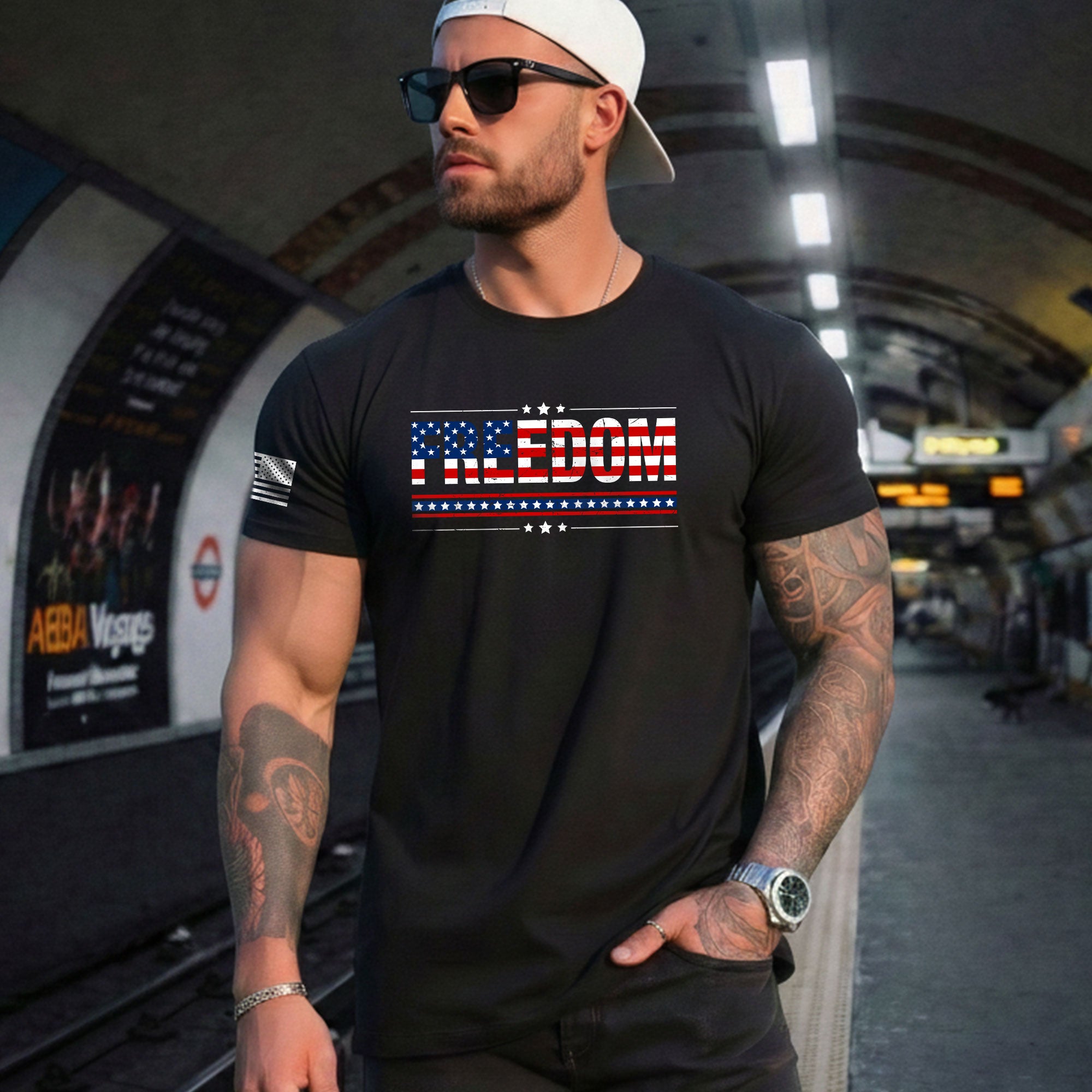 Patriotic T Shirts, Freedom American Flag Stars and Stripes Patriotic - Freedom Shirts for Men - Rust Field Wear