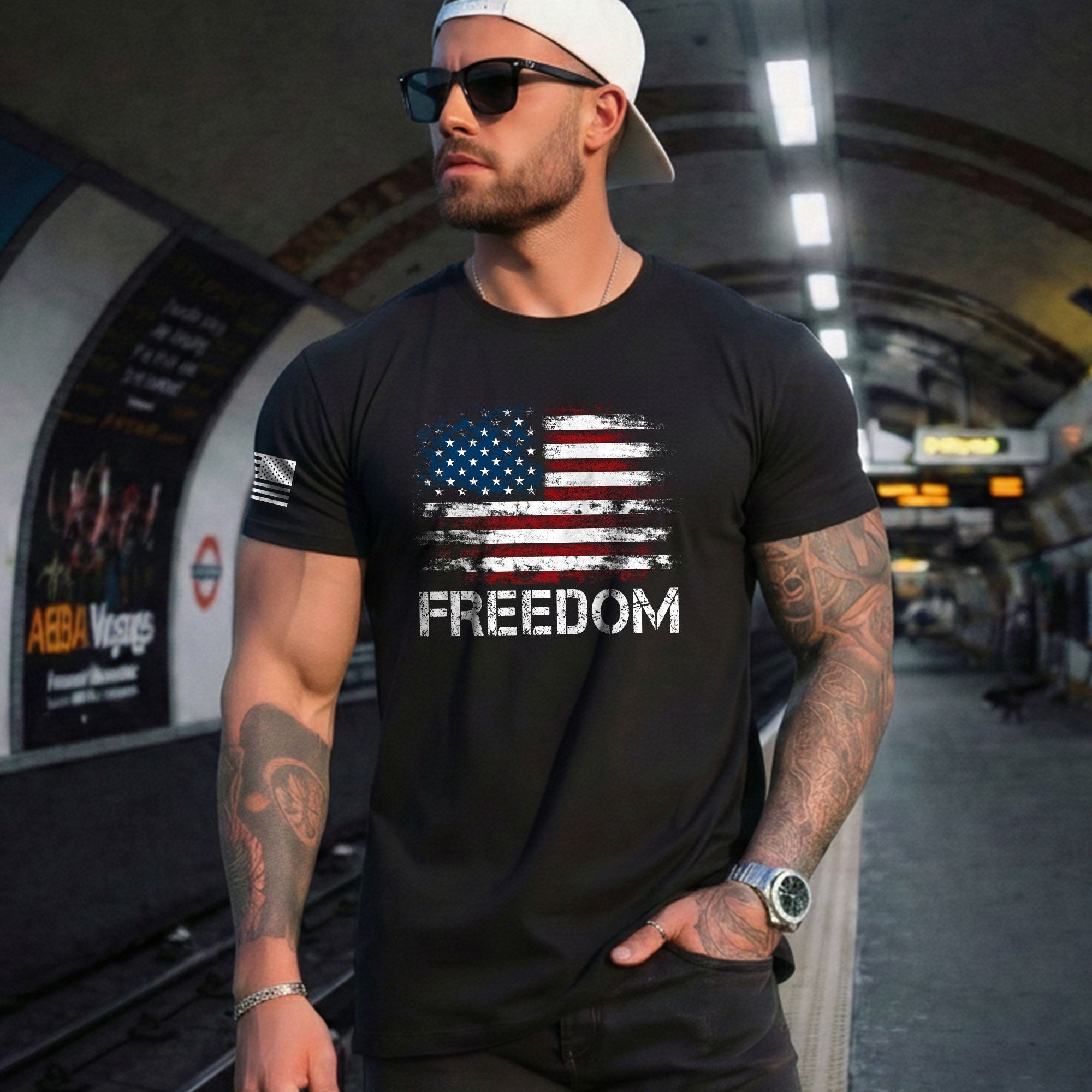 Freedom Shirts for Men, Freedom Distressed American Flag Bold Patriotic - Patriotic T Shirts - Rust Field Wear