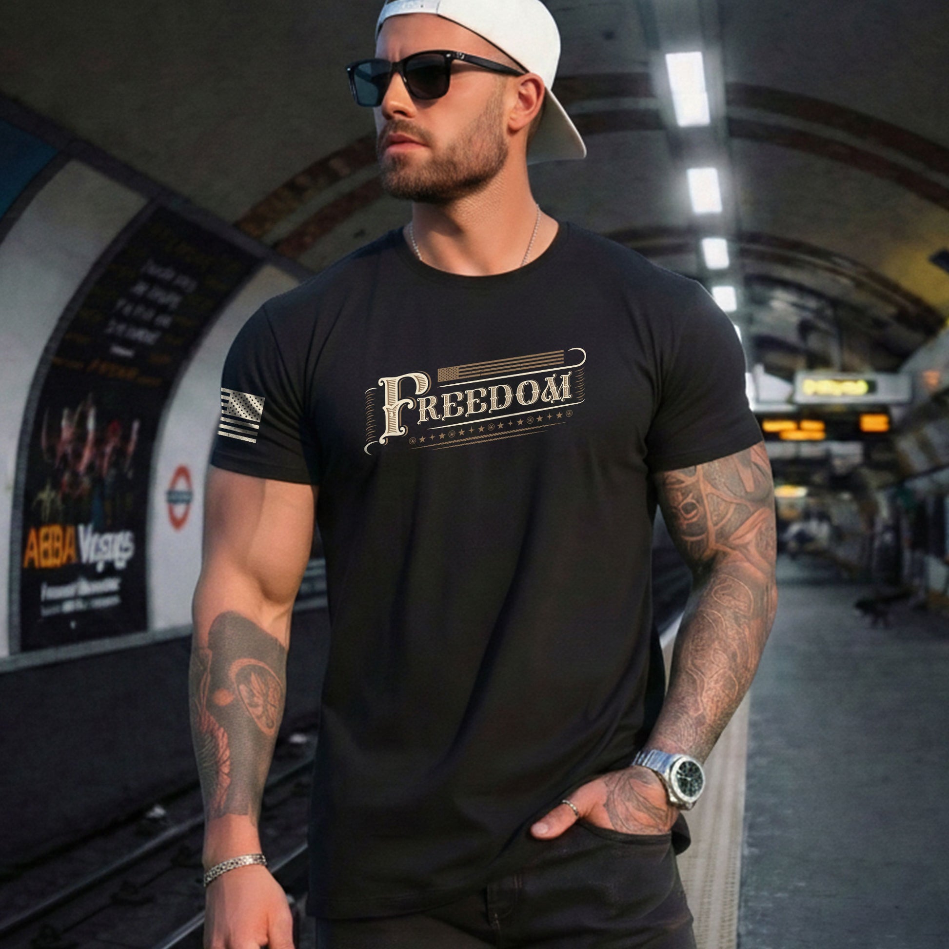 Vintage 'Freedom' Script - Freedom T Shirt, Patriotic Shirts for Men - Rust Field Wear