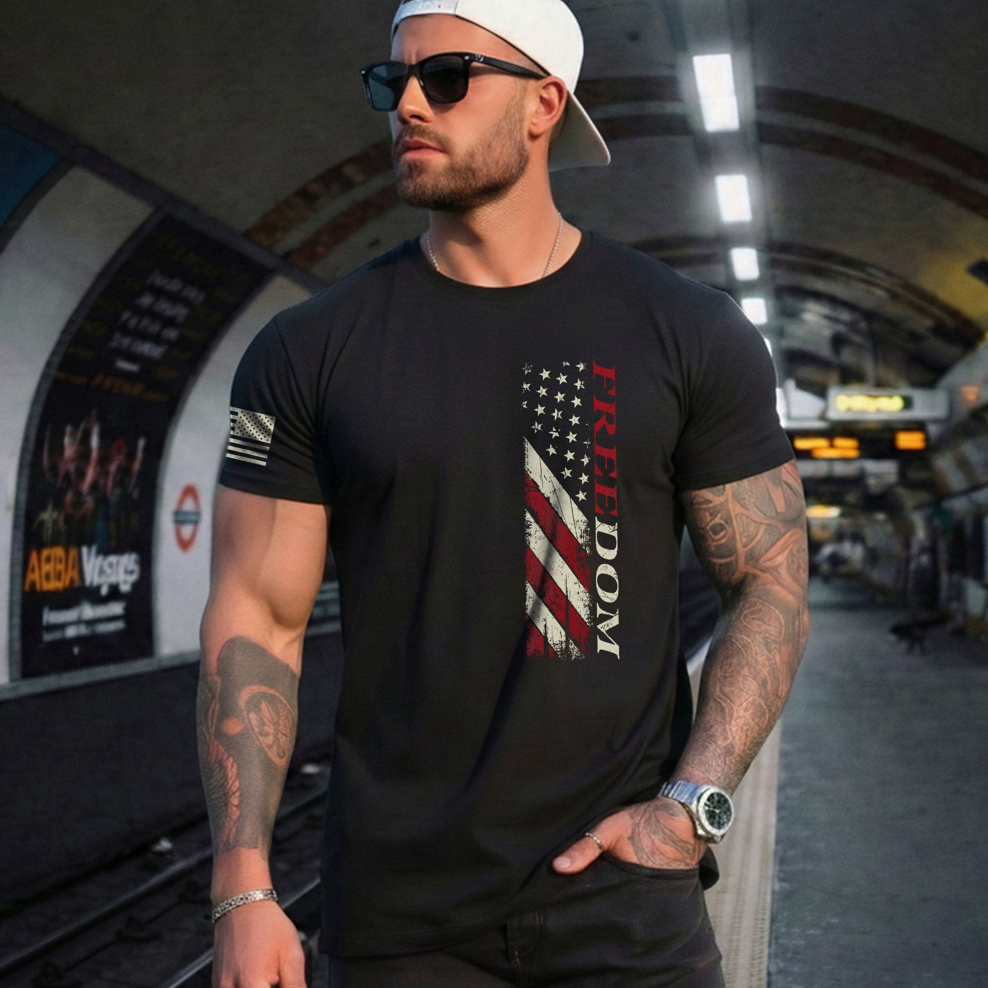 Freedom Vertical American Flag Patriotic Tribute, Patriotic T Shirts - Freedom Shirts for Men - Rust Field Wear