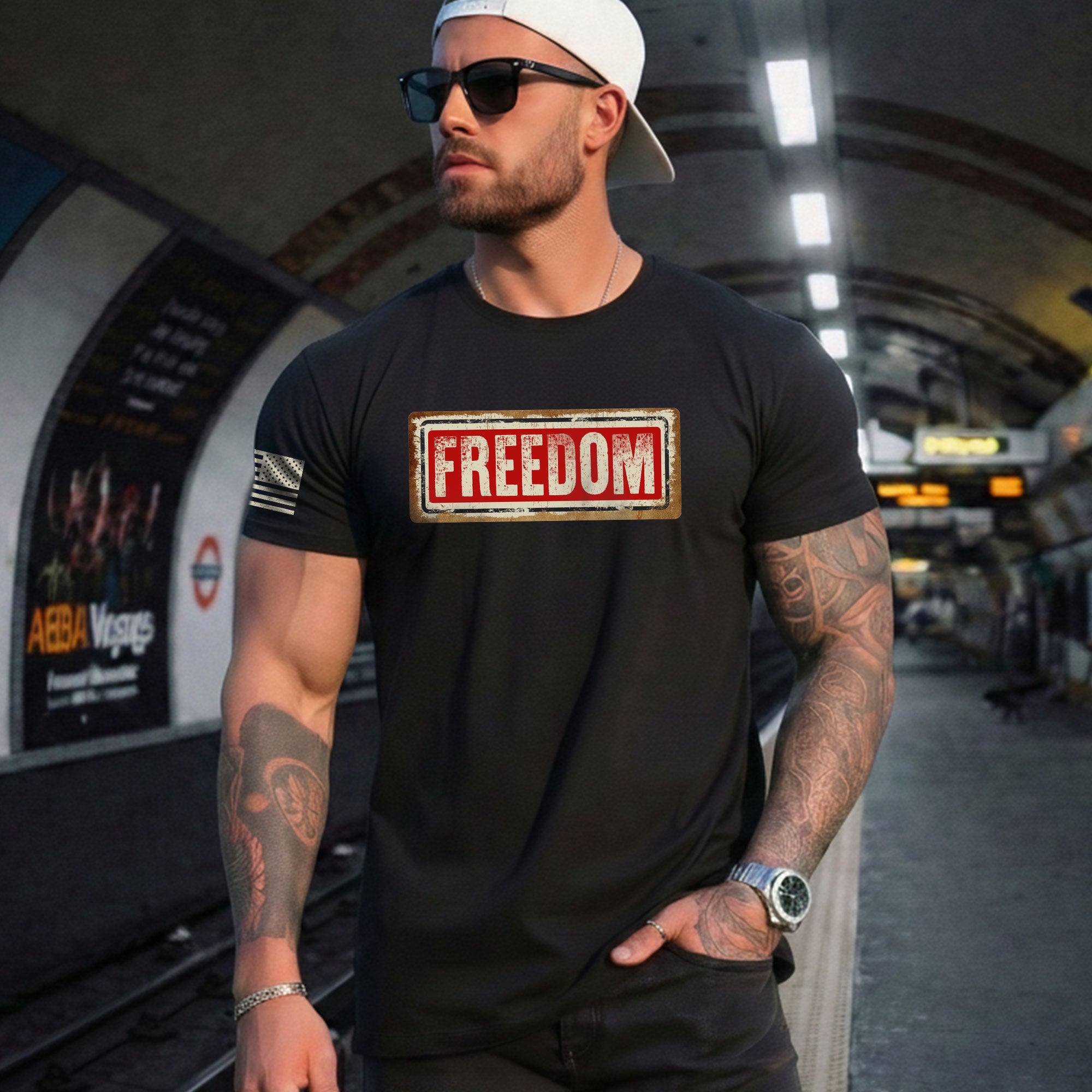 Patriotic T Shirts, Freedom Sign Patriotic Tribute - Freedom Shirts for Men - Rust Field Wear
