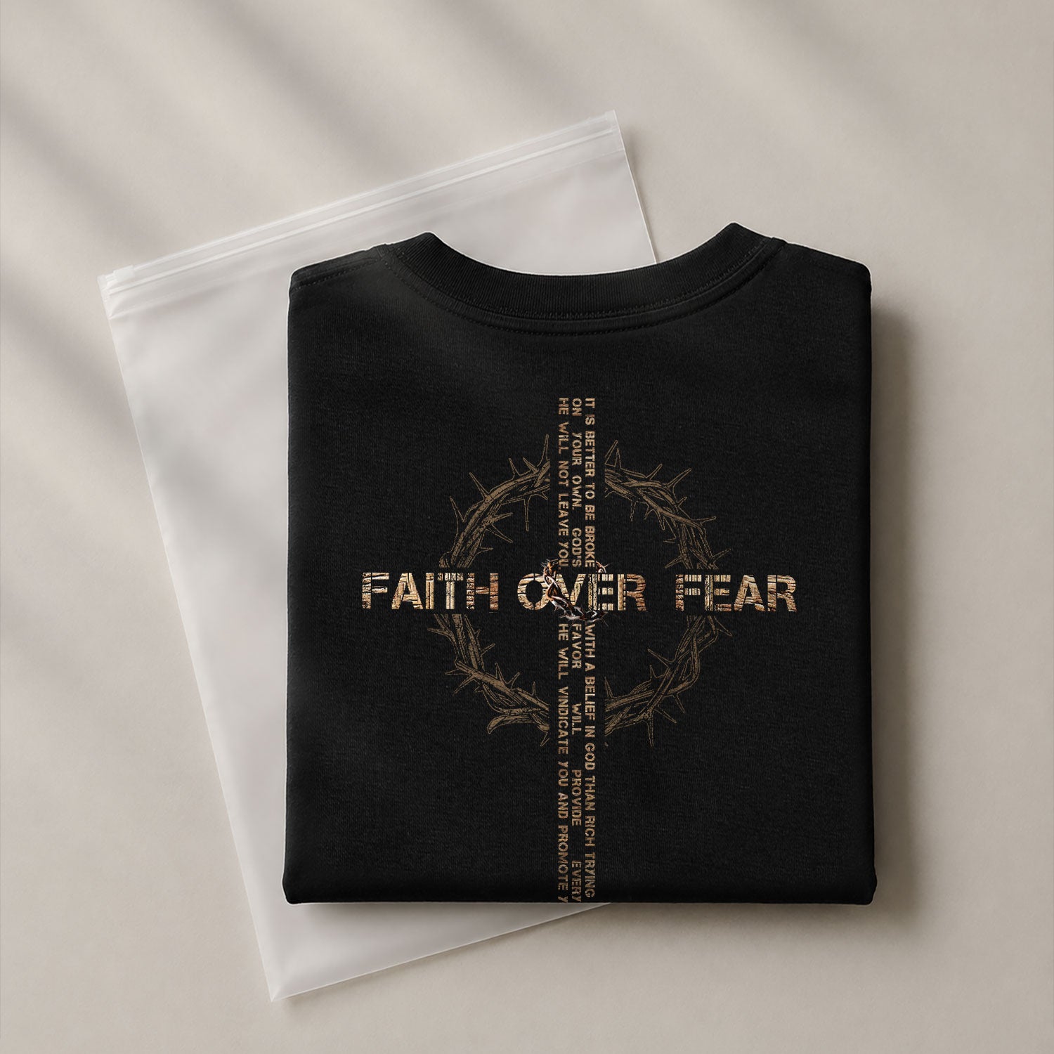Faith Over Fear Crown of Thorns Cross with Scripture Quote, Christian Tee Shirts - Faith Shirts for Men - Rust Field Wear