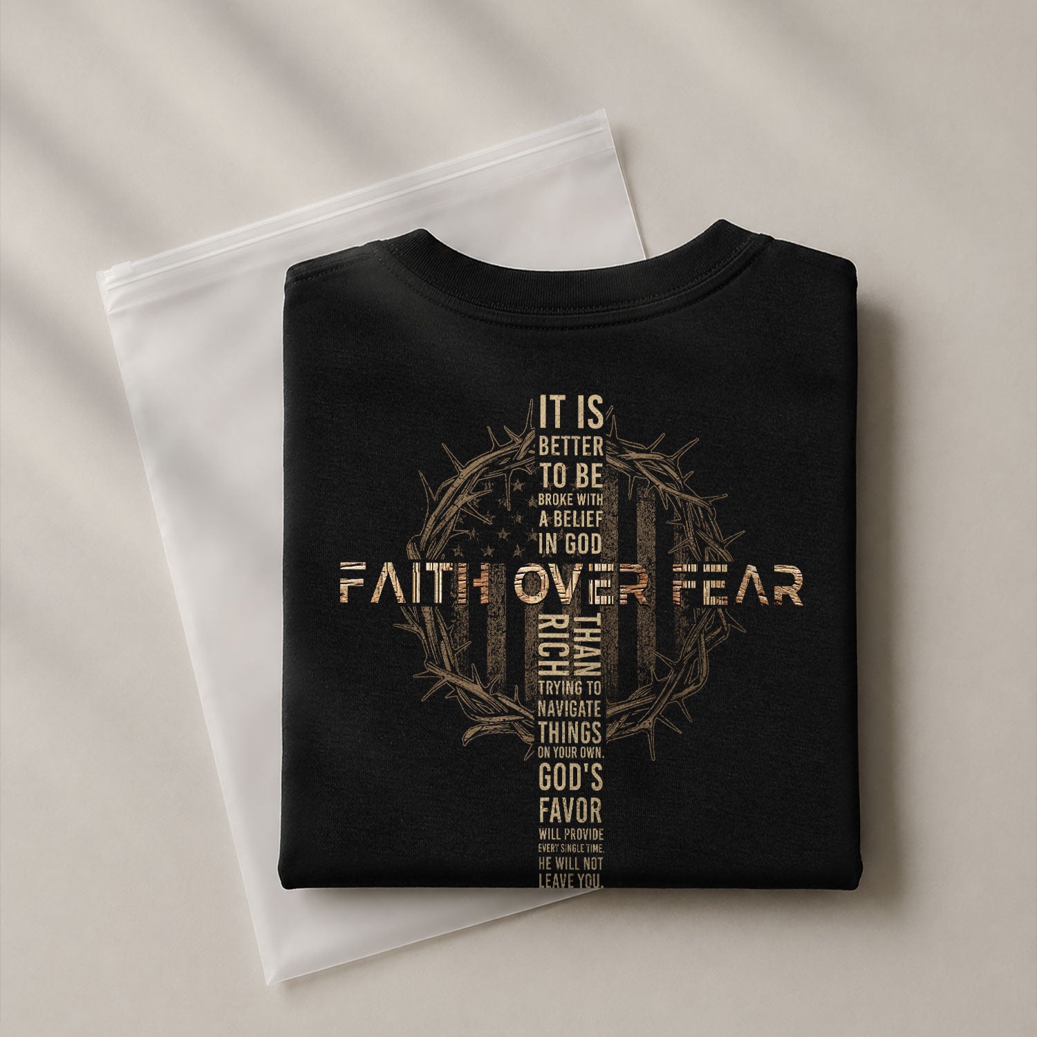 Faith Over Fear Crown of Thorns Cross Scripture - Christian Tee Shirts, Christian Shirts for Men - Rust Field Wear