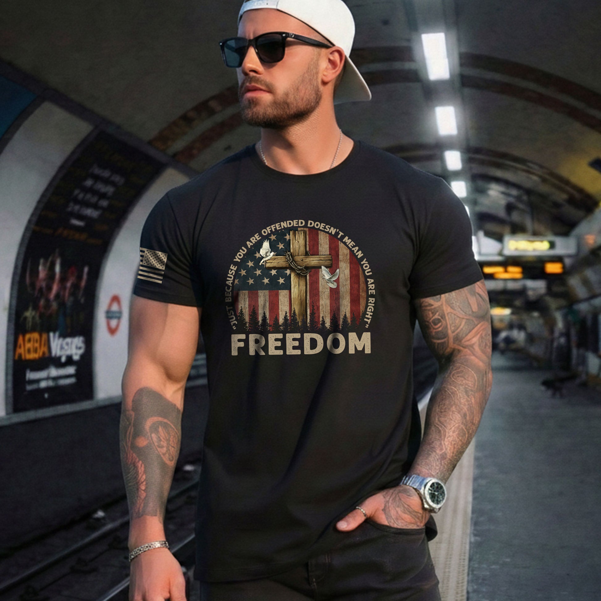Freedom “Offended Doesn’t Mean You Are Right” Memorial Faith Cross - Freedom Shirts for Men, Patriotic T Shirts - Rust Field Wear