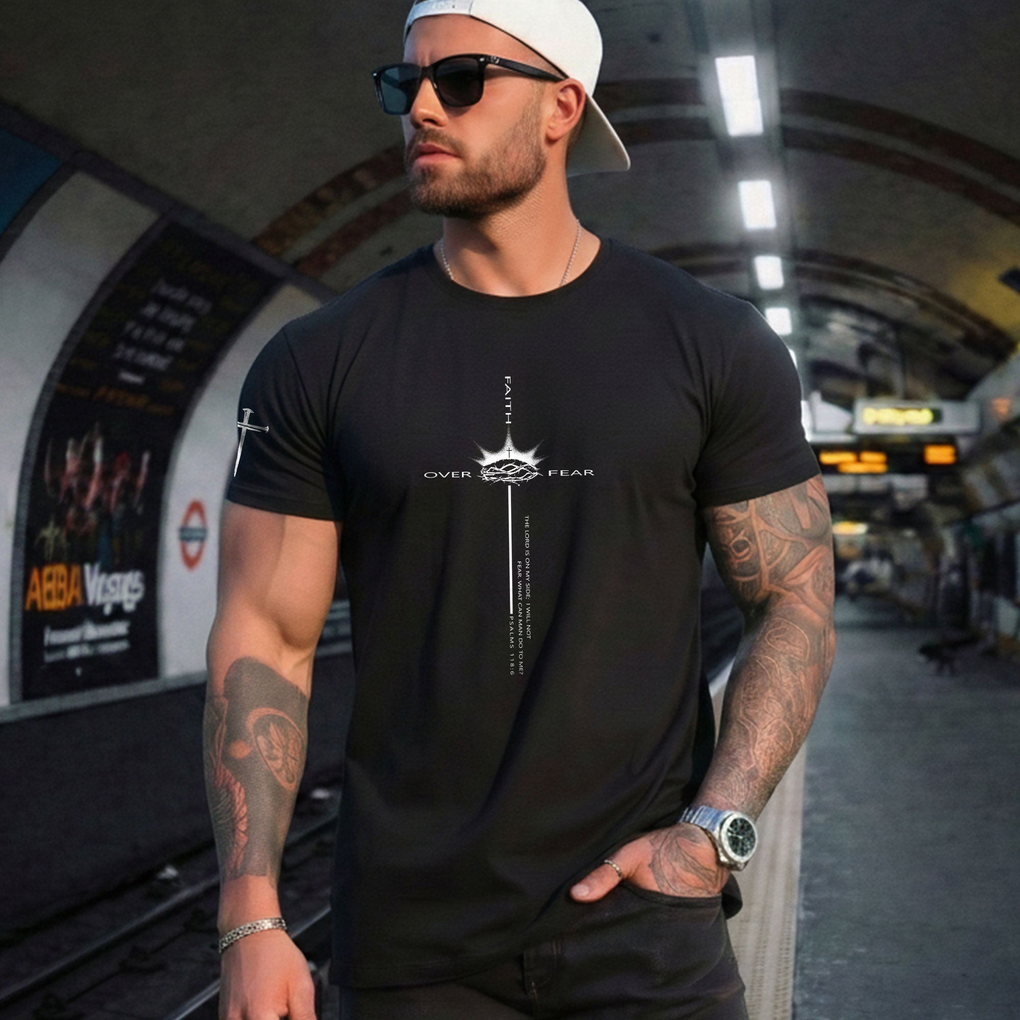 Faith Over Fear Crown of Thorns Psalm 118:6 - Christian Shirts for Men, Faith Based Christian Tee Shirts - Rust Field Wear