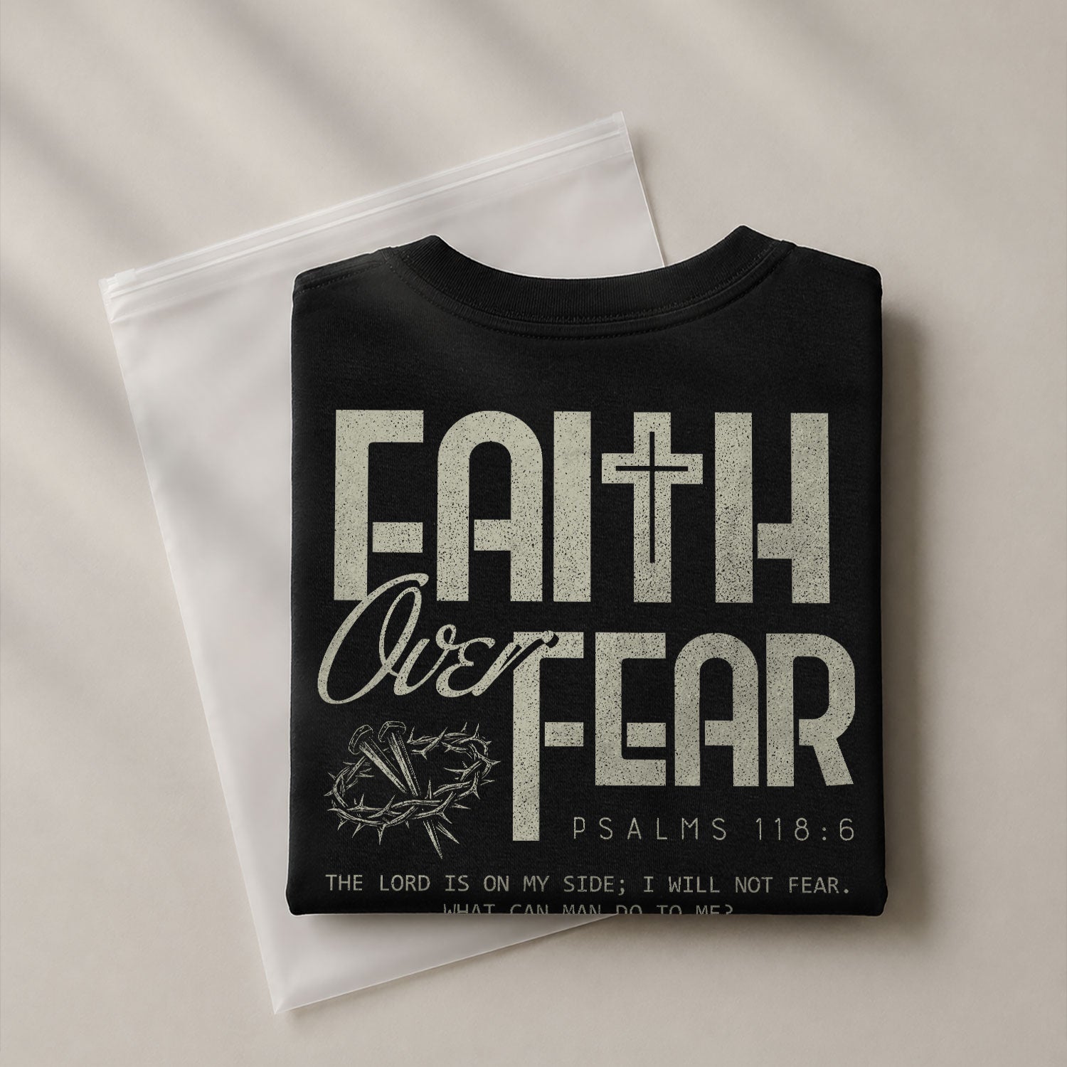 Christian Shirts for Men - Faith Over Fear Psalm 118:6 Crown of Thorns, Christian Tee Shirts - Rust Field Wear