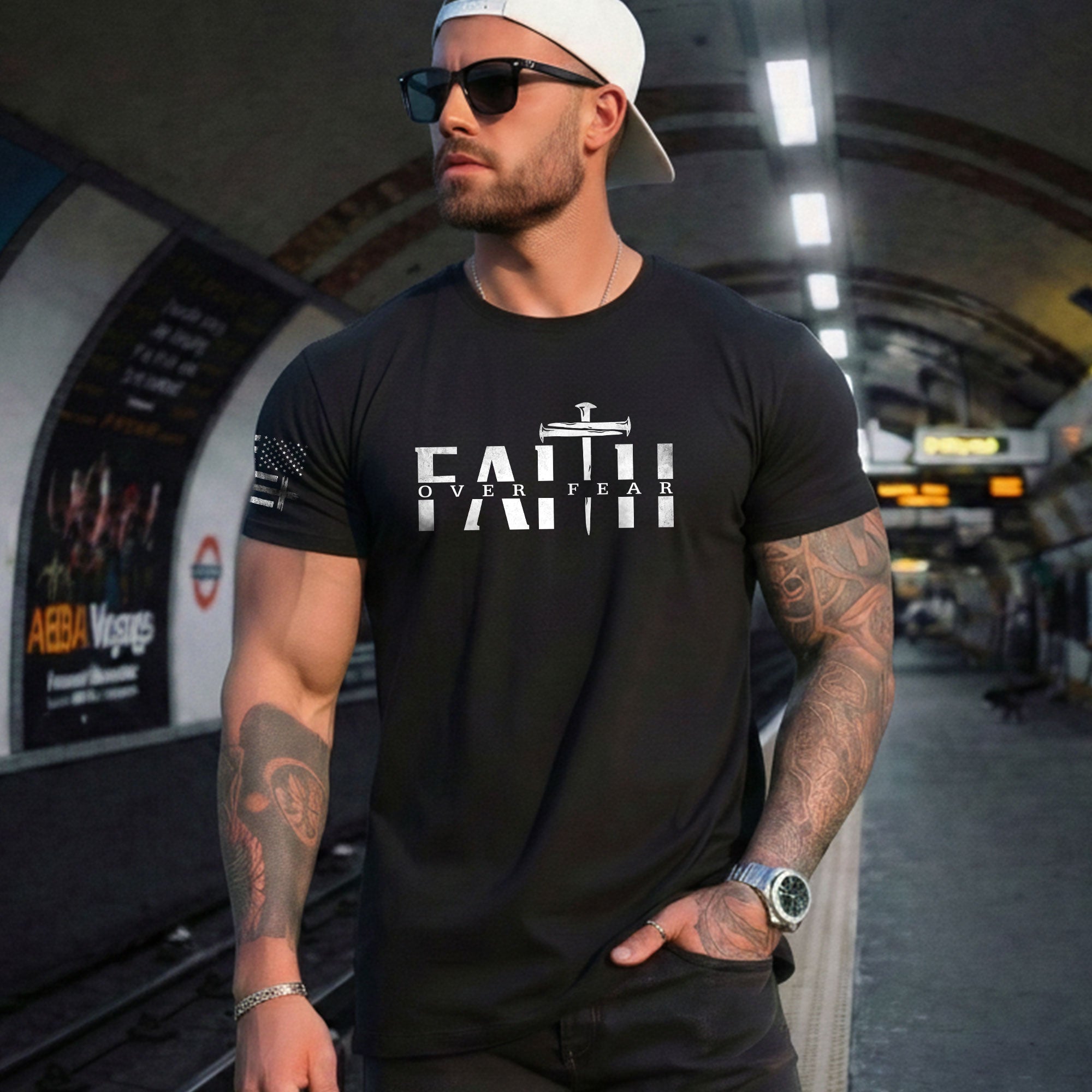 Christian Shirts for Men, Faith Over Fear Sword Cross - Christian Tee Shirts - Rust Field Wear