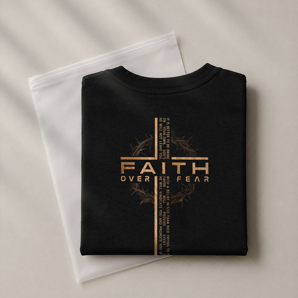 Faith Based Christian Tee Shirts, Faith Over Fear Cross with Crown of Thorns Scripture - Christian Shirts for Men - Rust Field Wear