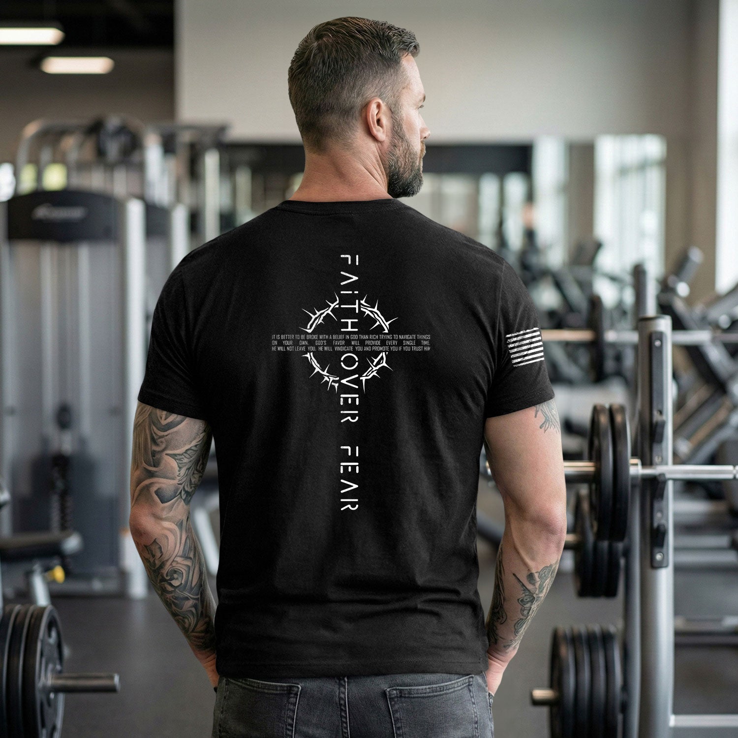 Christian Shirts for Men, Faith Over Fear Crown of Thorns Cross Christian - Christian Tee Shirts - Rust Field Wear