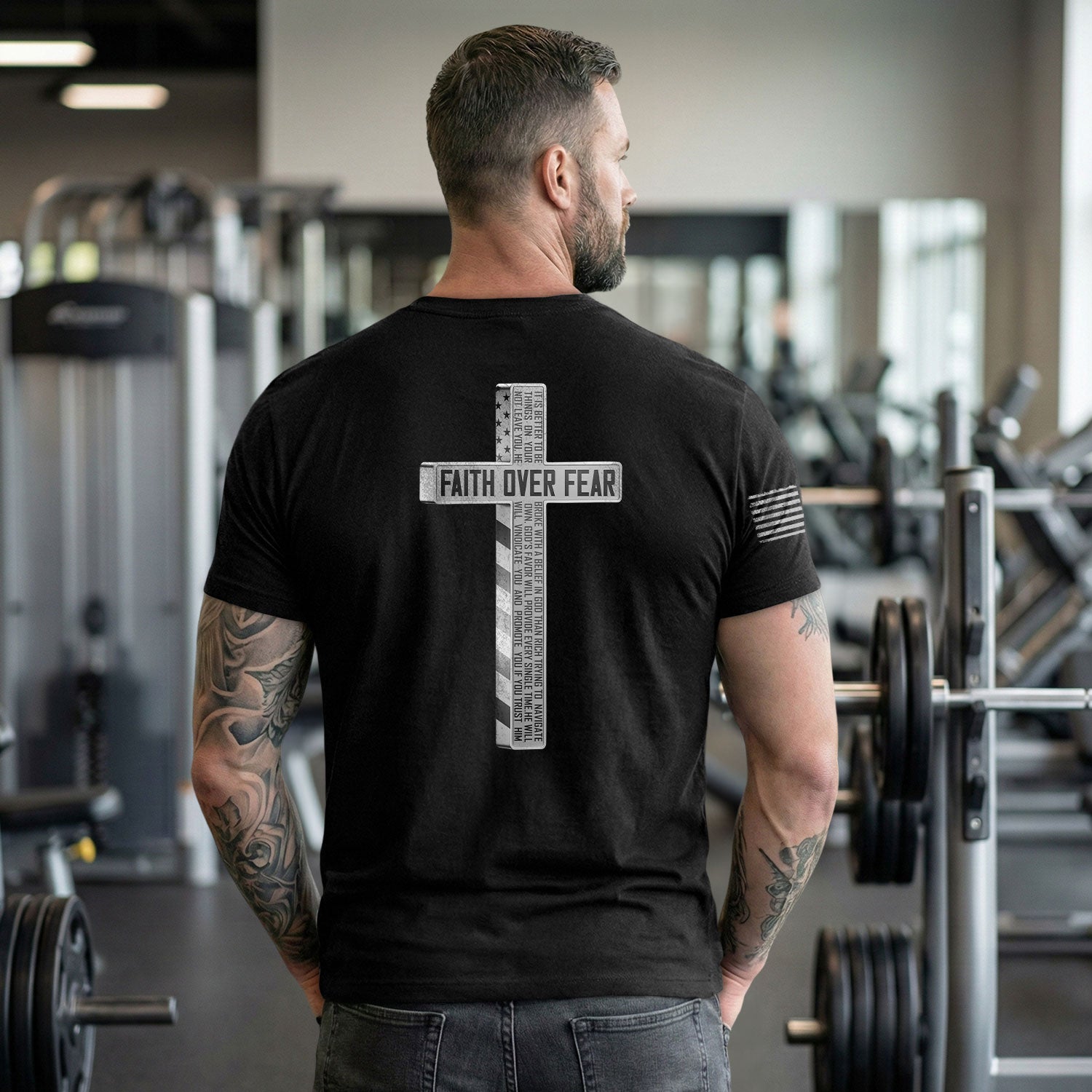 Faith Over Fear American USA Flag Cross Christian, Christian Tee Shirts - Faith Shirts for Men - Rust Field Wear