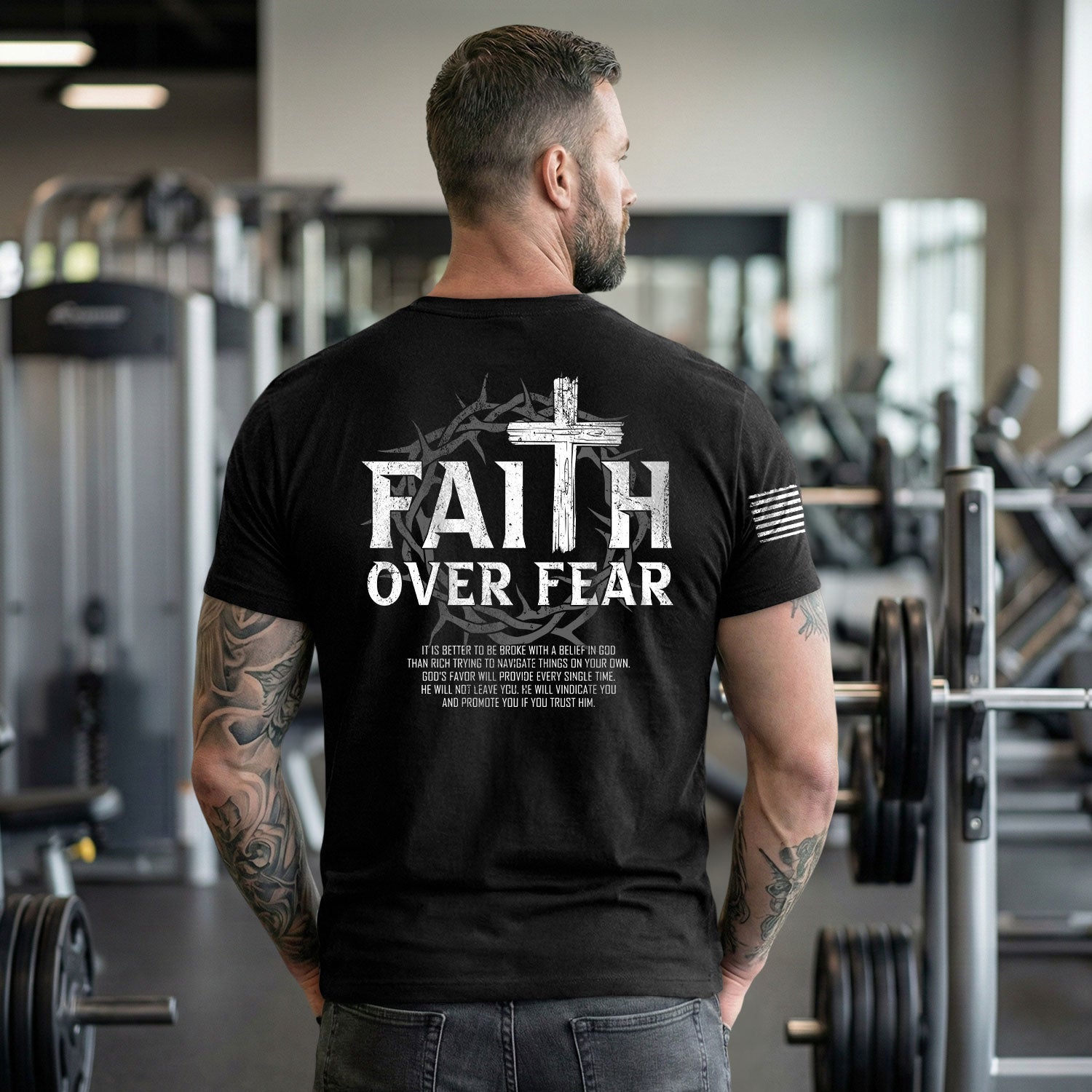 Faith Based Christian Tee Shirts, Faith Over Fear Wooden Cross Crown Christian - Christian Shirts for Men - Rust Field Wear