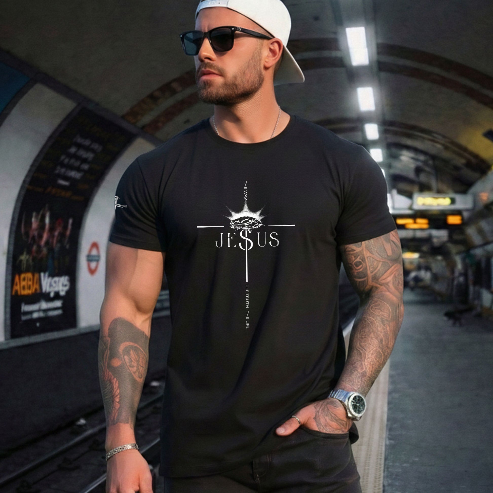 Christian Shirts for Men, Jesus Crown of Thorns Cross The Way, The Truth, The Life - Christian Tee Shirts - Rust Field Wear