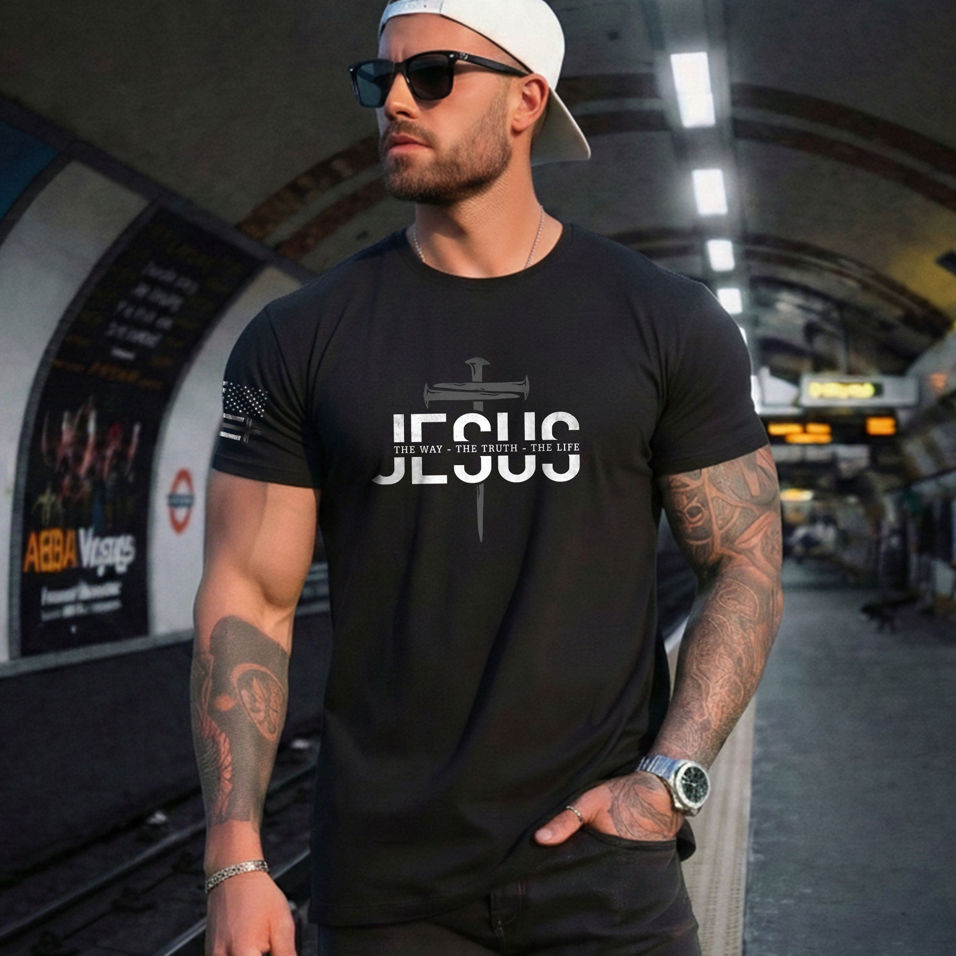 Jesus The Way The Truth The Life Christian Cross Nail Design, Christian Tee Shirts - Faith Shirts for Men - Rust Field Wear