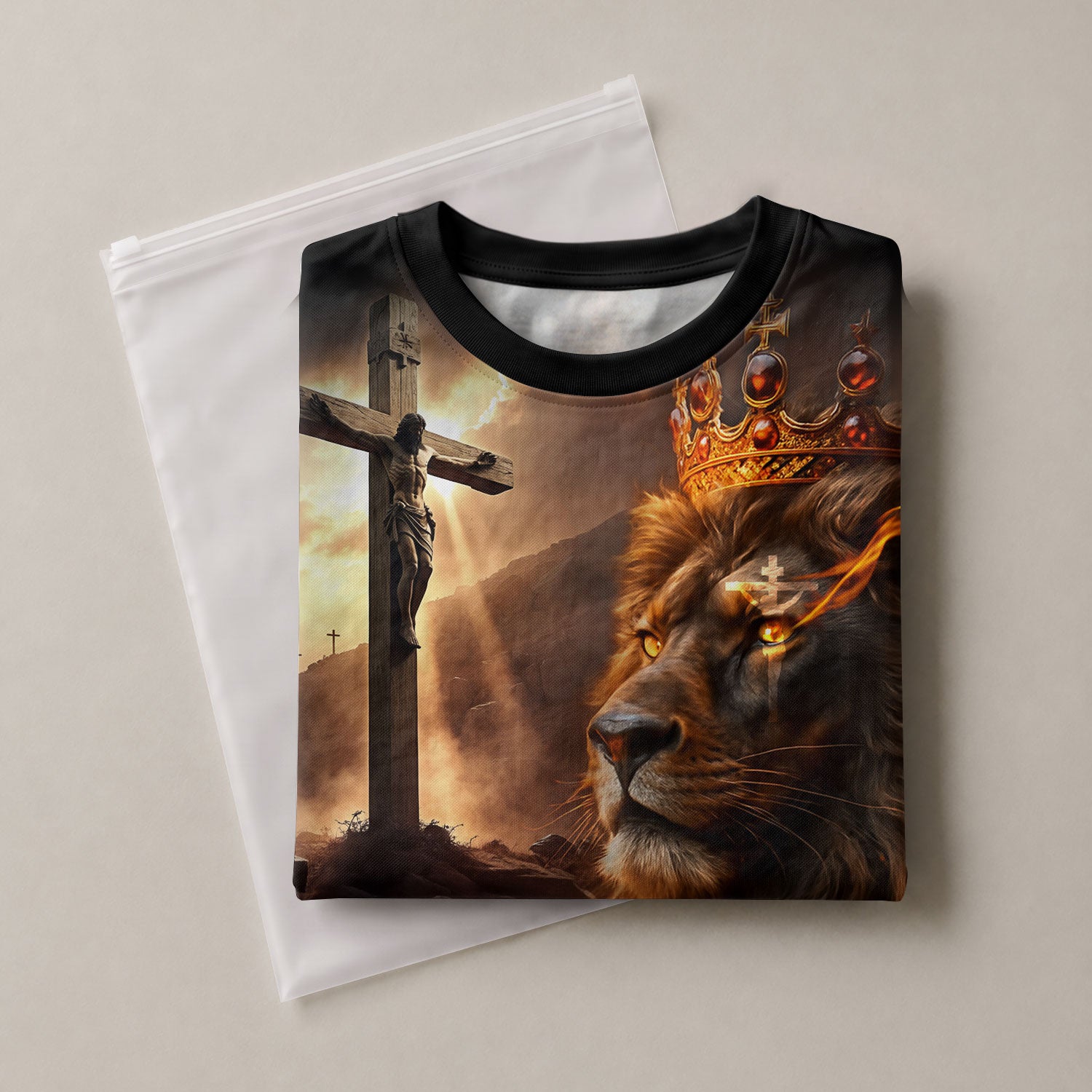 RustField Co, I Can Do All Things Through Christ Lion of Judah Cross Fire - Christian Tee Shirts for Men, Freedom Shirts - Rust Field Wear