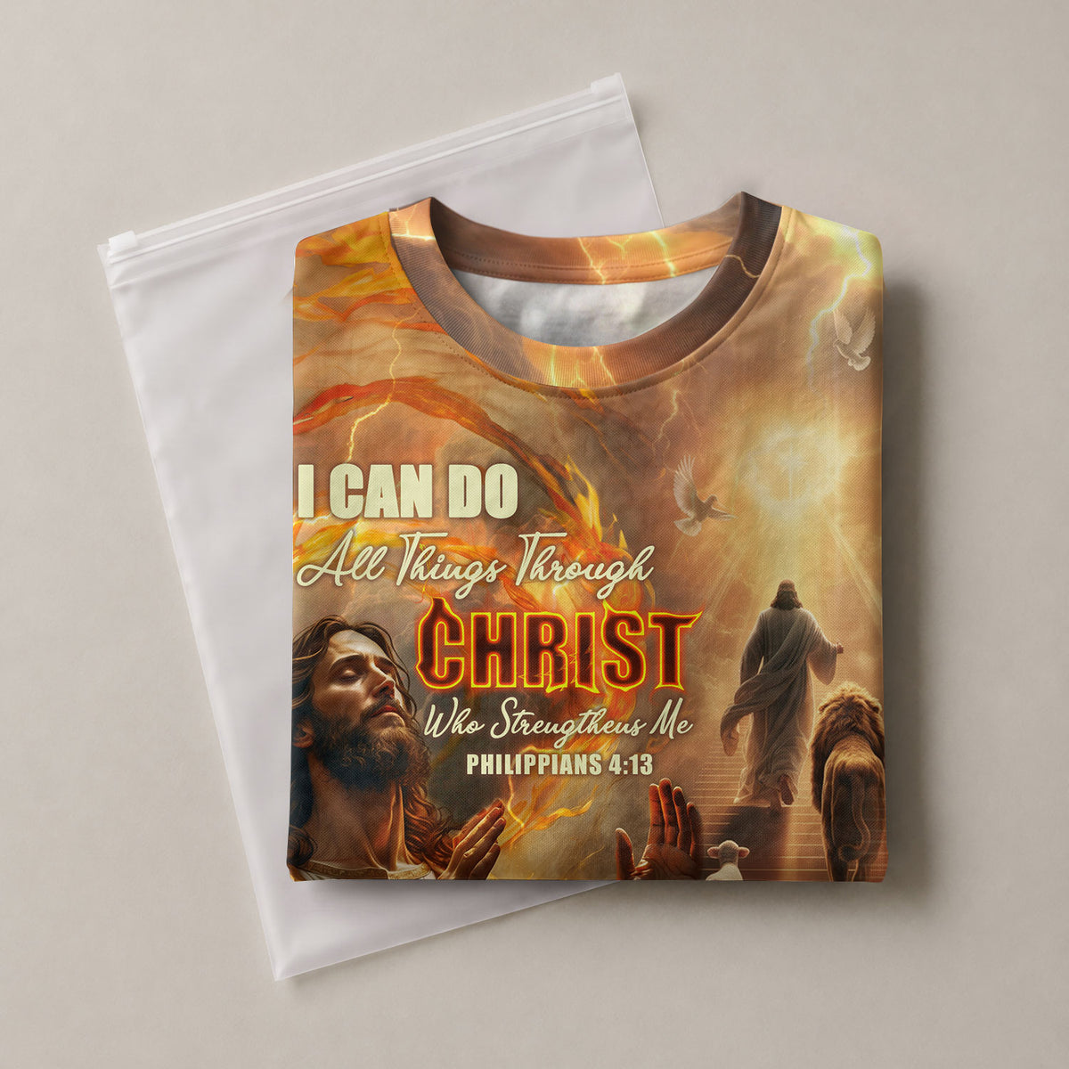 Christian Tee Shirts for Men, RustField Co - I Can Do All Things Through Christ Lion and Lamb Lightning, Freedom Shirts - Rust Field Wear