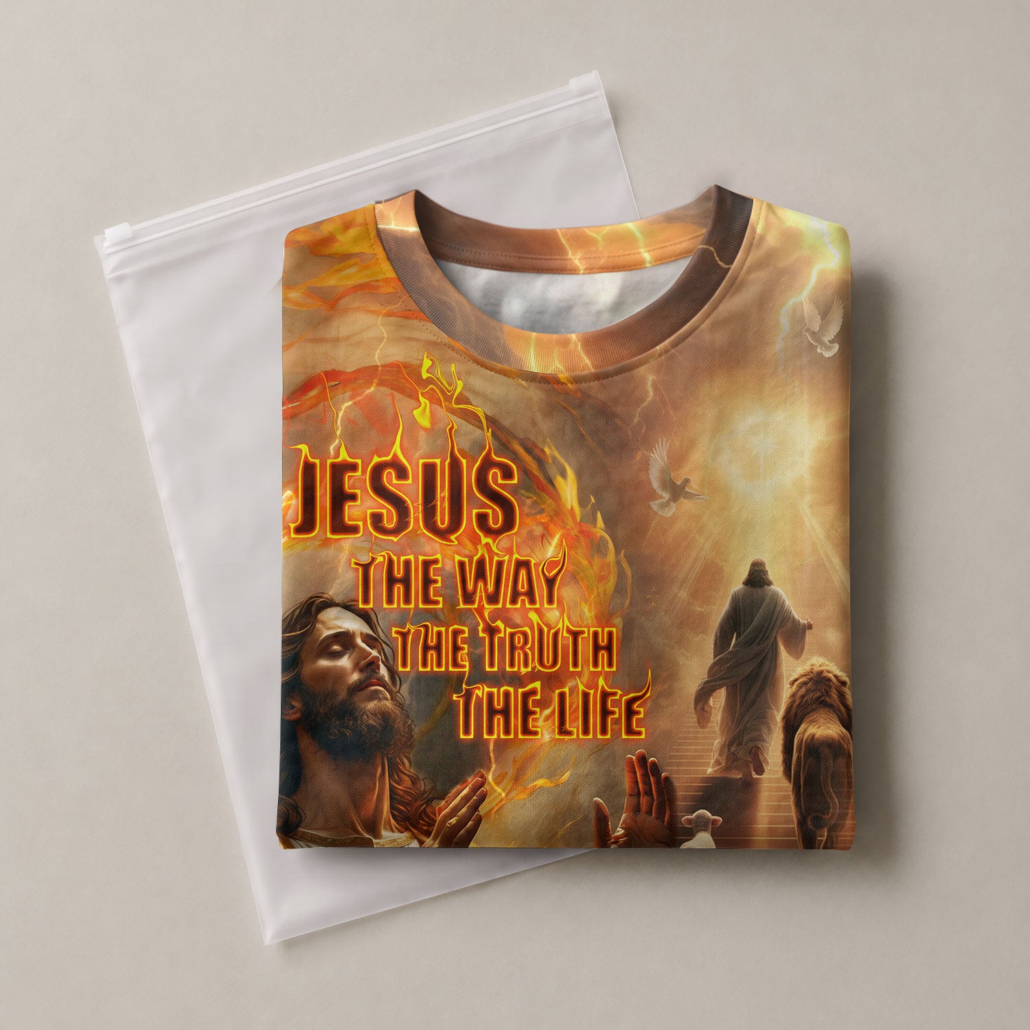Freedom Shirts for Men, Jesus The Way The Truth The Life Lion and Lamb Fire - Christian Tee Shirts, RustField Co - Rust Field Wear