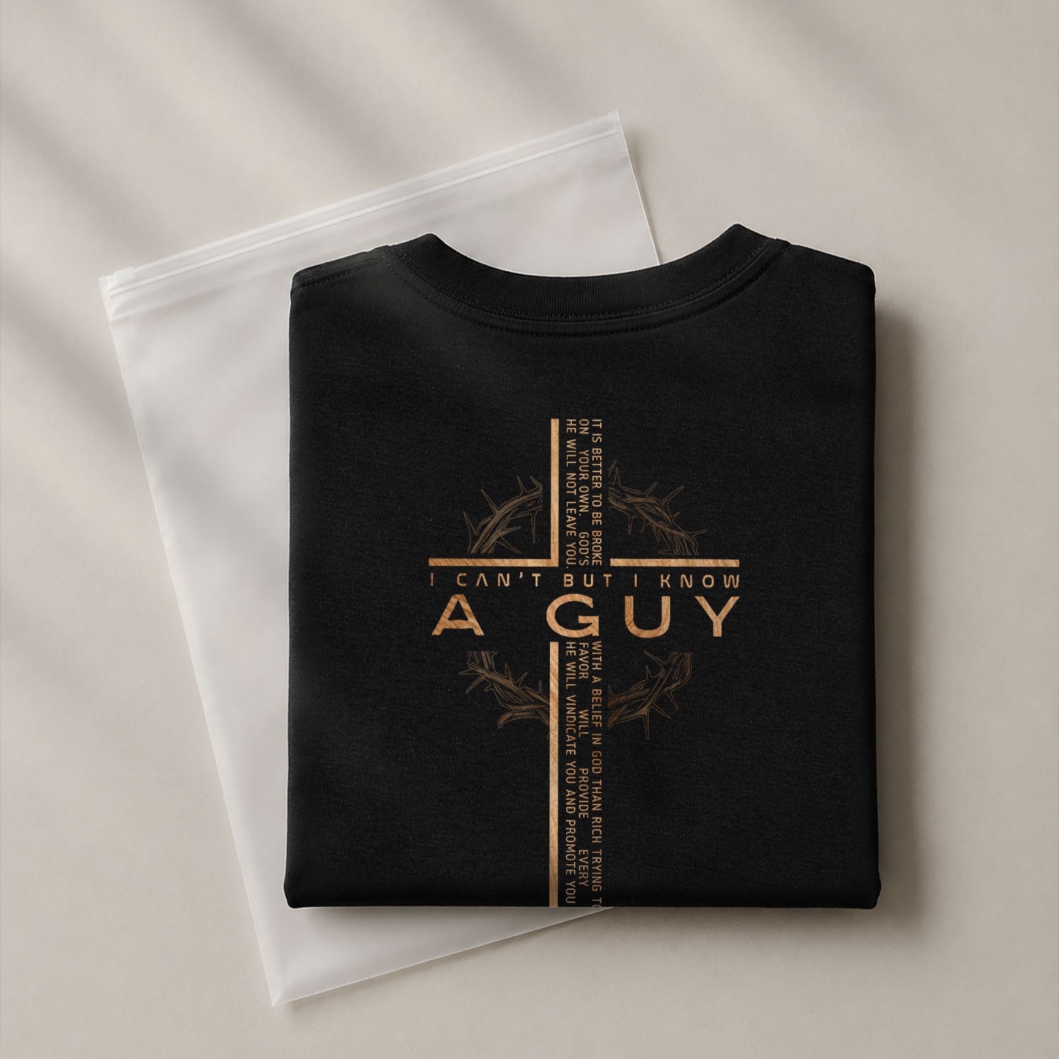 I Can’t But I Know A Guy Cross Scripture Christian - Christian Shirts for Men, Faith Based Christian Tee Shirts - Rust Field Wear