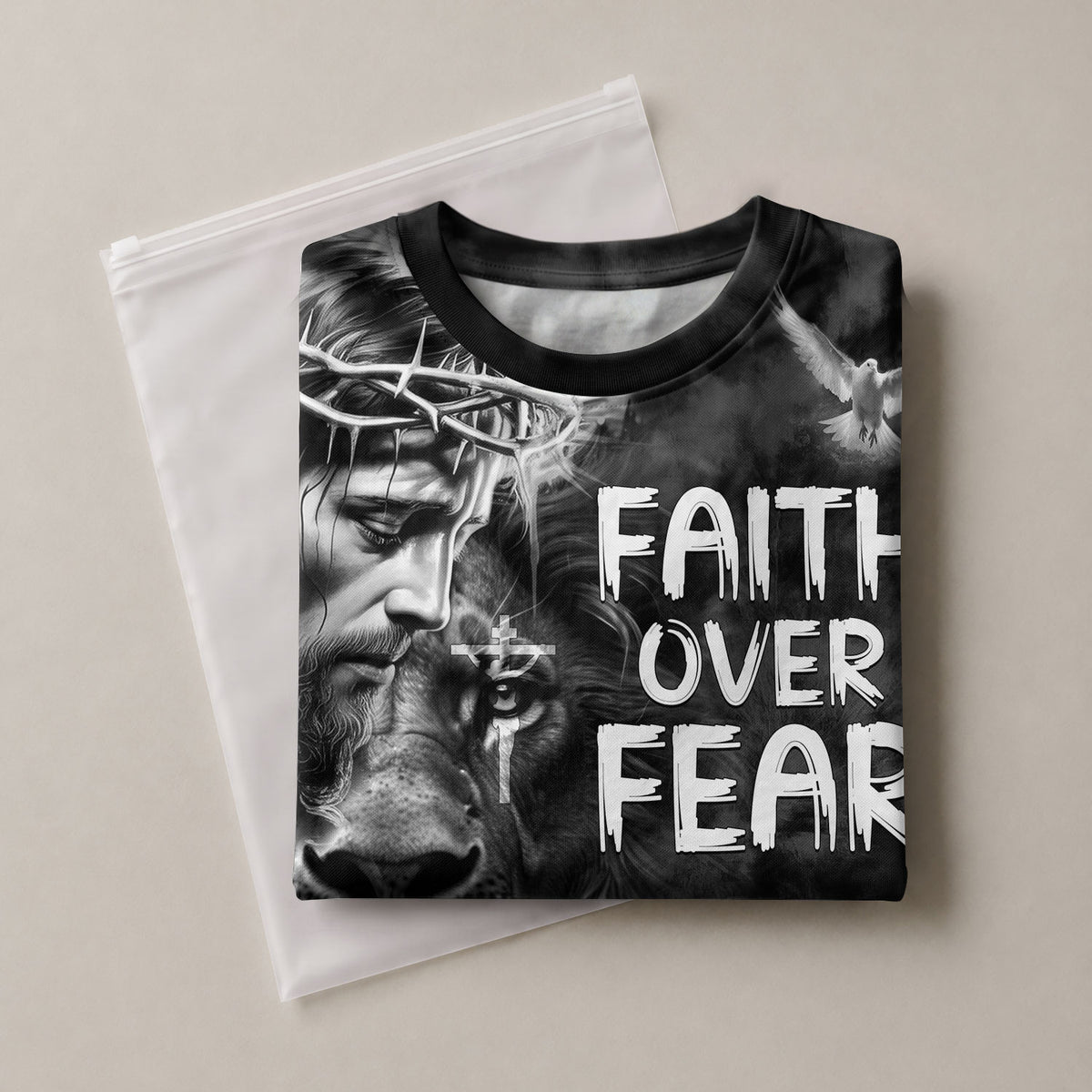 Faith Over Fear Jesus Lion of Judah Cross - RustField Co Freedom Shirts, Christian Tee Shirts for Men - Rust Field Wear
