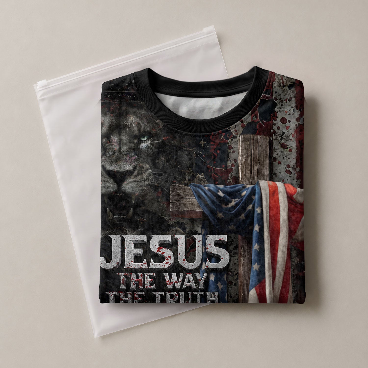 RustField Co Freedom Shirts - Jesus The Way The Truth The Life American Flag Cross Lion, Christian Tee Shirts for Men - Rust Field Wear