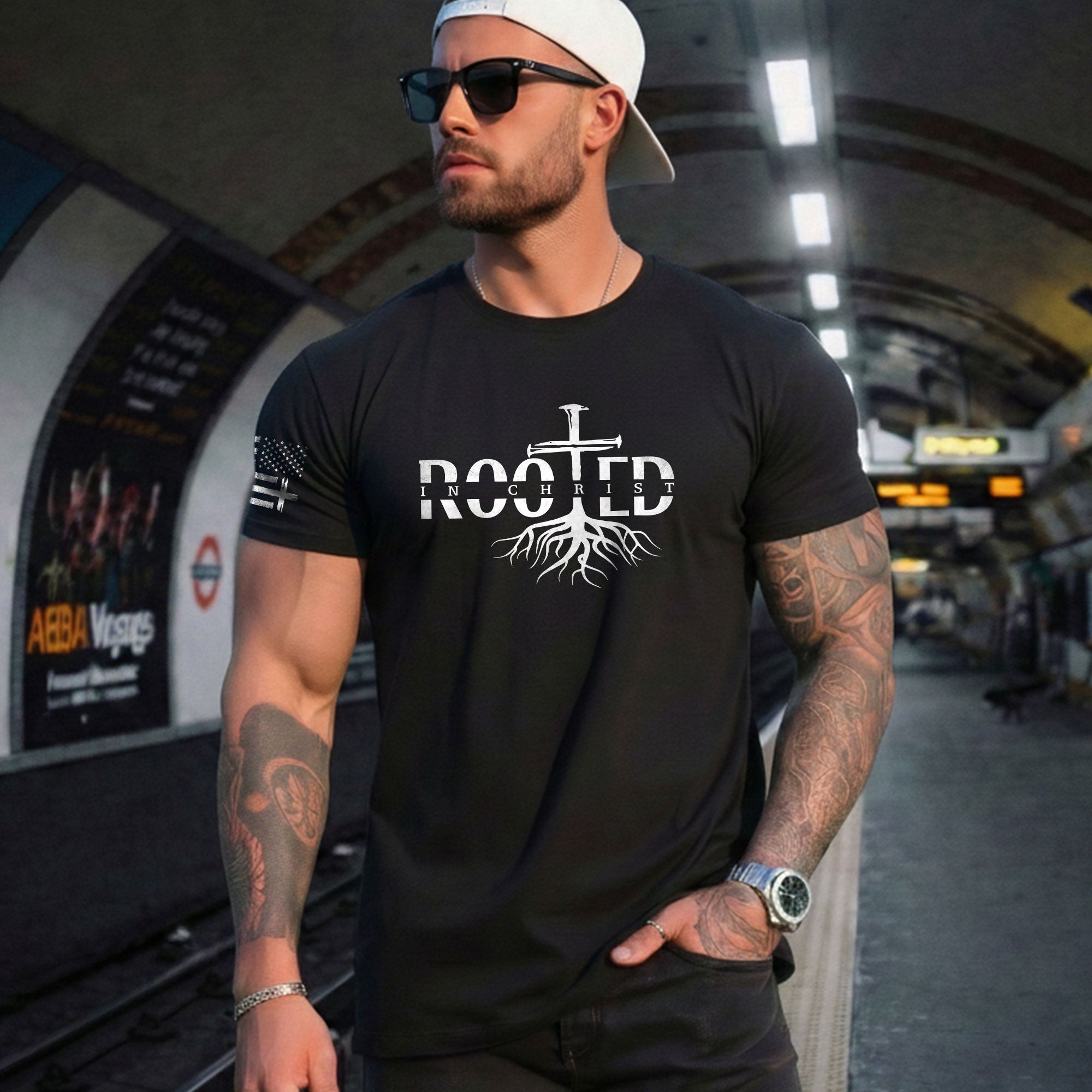 Rooted In Christ Cross Roots Christian, Christian Shirts for Men - Christian Tee Shirts - Rust Field Wear