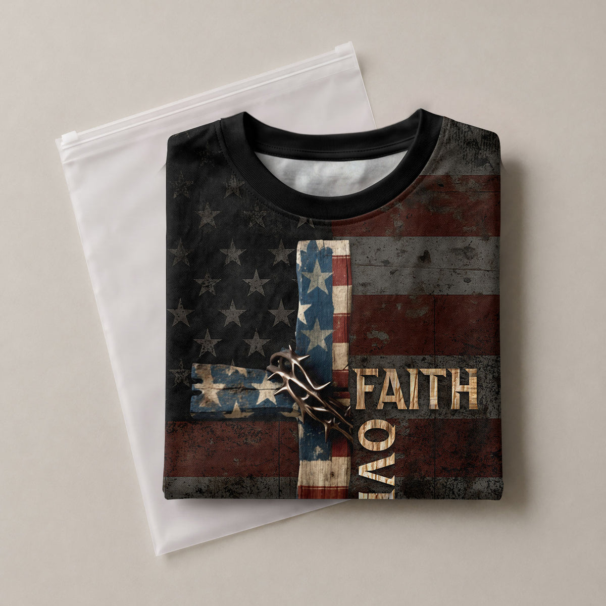 Faith Over Fear Cross American Flag Lion of Judah Jesus, Freedom Shirts - Christian Tee Shirts for Men, RustField Co - Rust Field Wear