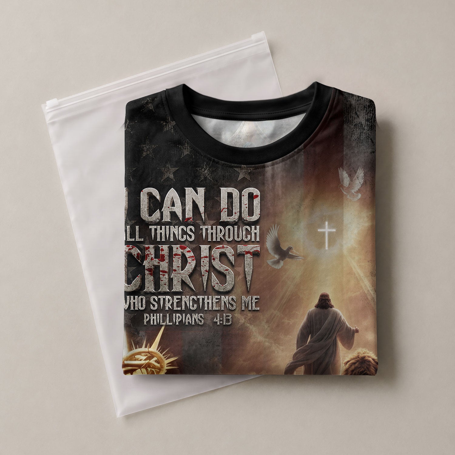 Freedom Shirts for Men, I Can Do All Things Through Christ Lion of Judah American Flag - Christian Tee Shirts, RustField Co - Rust Field Wear