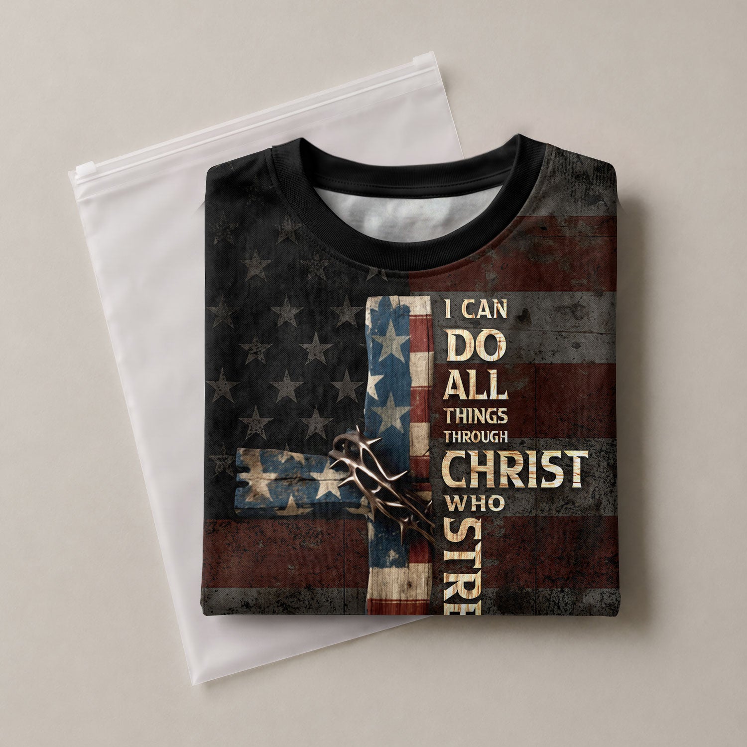 RustField Co Christian Tee Shirts - I Can Do All Things Through Christ Cross American Flag Jesus Lion, Freedom Shirts for Men - Rust Field Wear