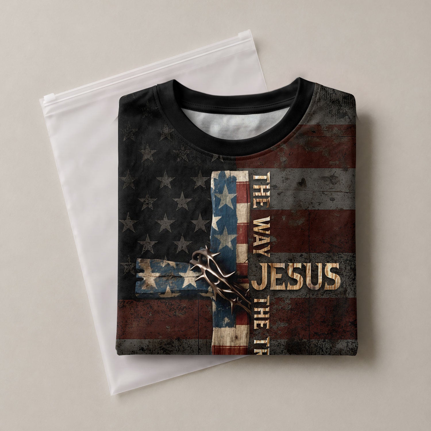Christian Tee Shirts, Jesus The Way The Truth The Life Cross American Flag Lion - Freedom Shirts for Men, RustField Co - Rust Field Wear